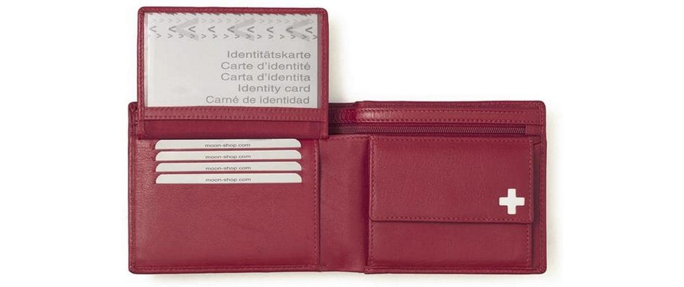 Creanorm Portemonnaie – Reissverschluss, Münzfach – 125×100×25 mm – Rot – Leder – Schweizerkreuz