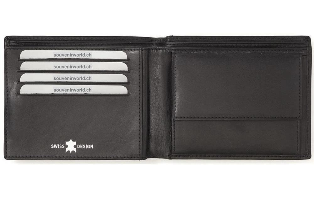Creanorm Portemonnaie – RFID-Schutz, Münzfach – 11×9×2 cm – Schwarz, Leder – Schweizerkreuz