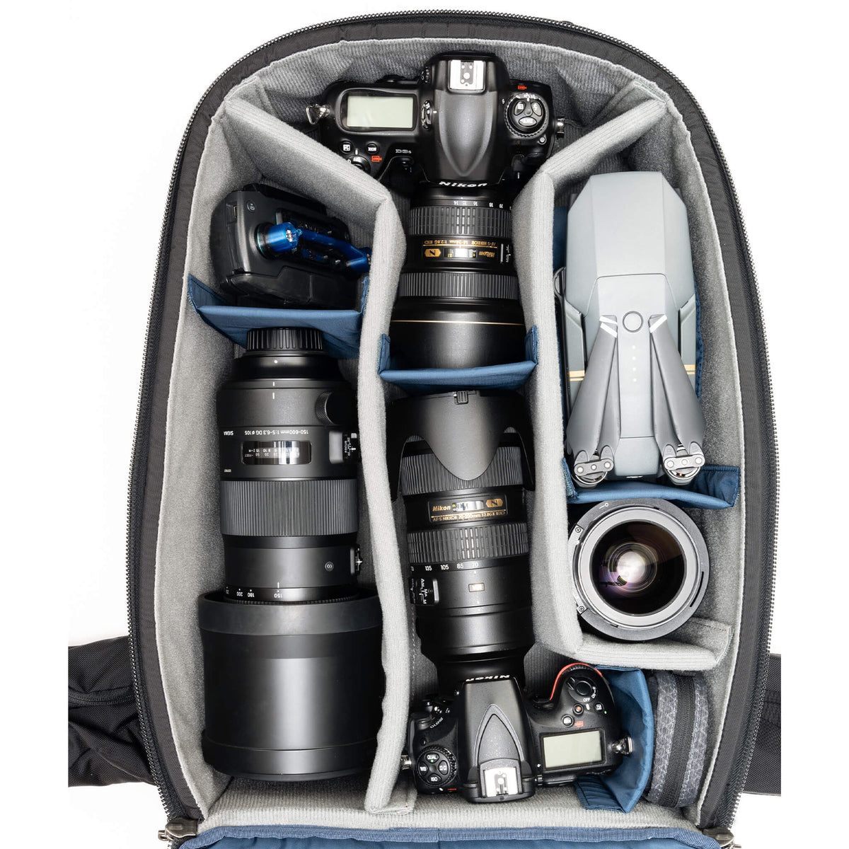 Think Tank FirstLight 46L+ Kamerarucksack – 46 l, 8 Objektive, wasserabweisend – für DSLR, Drohnen – Schwarz
