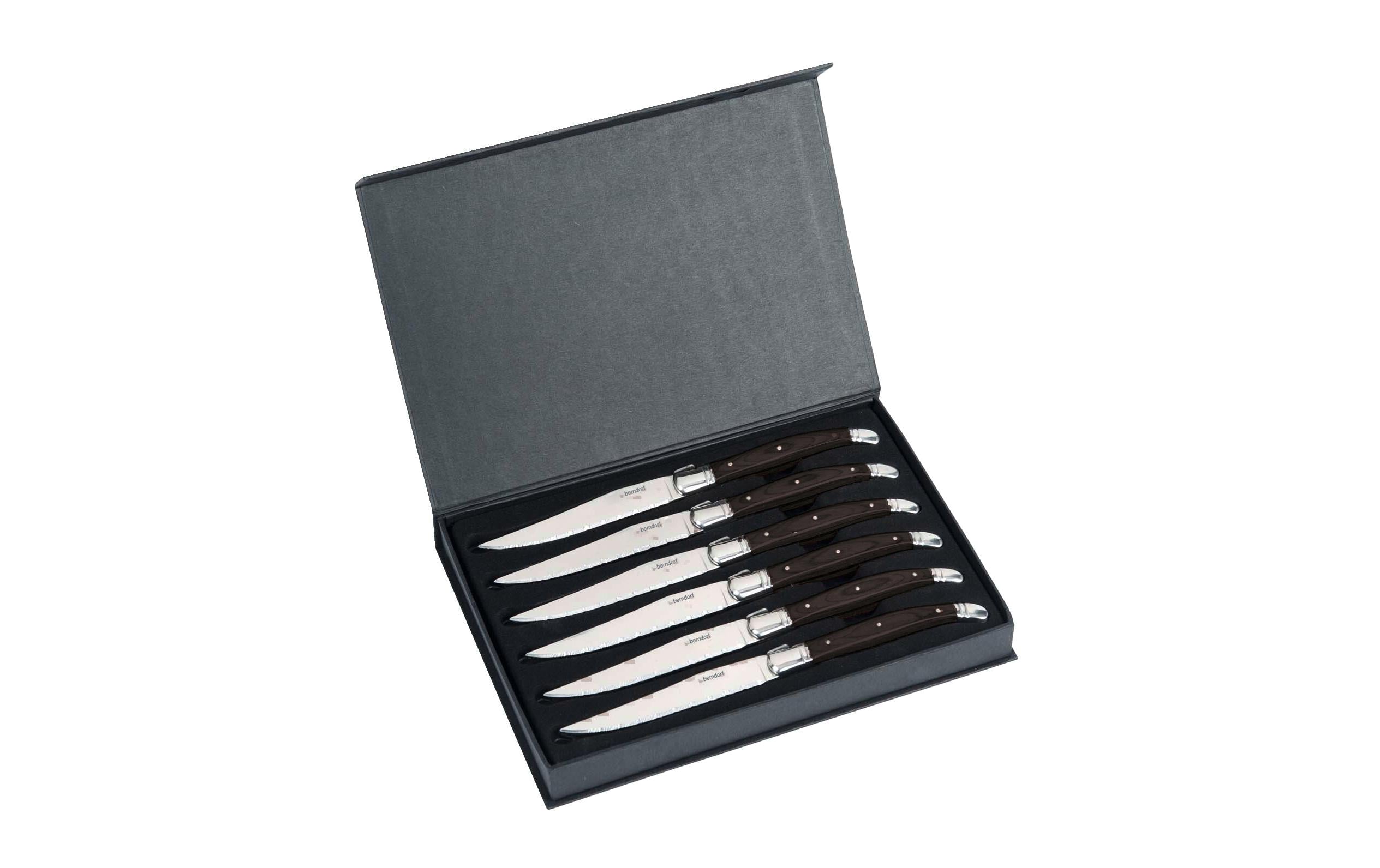 Berndorf Steakmesser-Set – 6er-Set, Wellenschliff, Edelstahl, Holzgriff, Schwarz, spülmaschinenfest