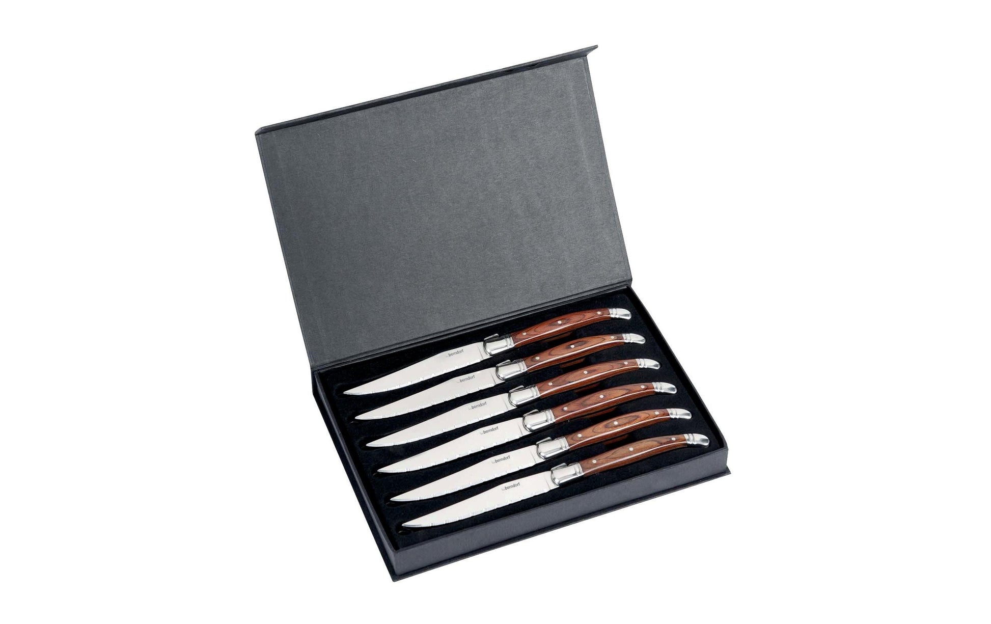 Berndorf Steakmesser-Set – 6er-Set, Wellenschliff, Edelstahl, Griff Pakkaholz, Braun, spülmaschinenfest