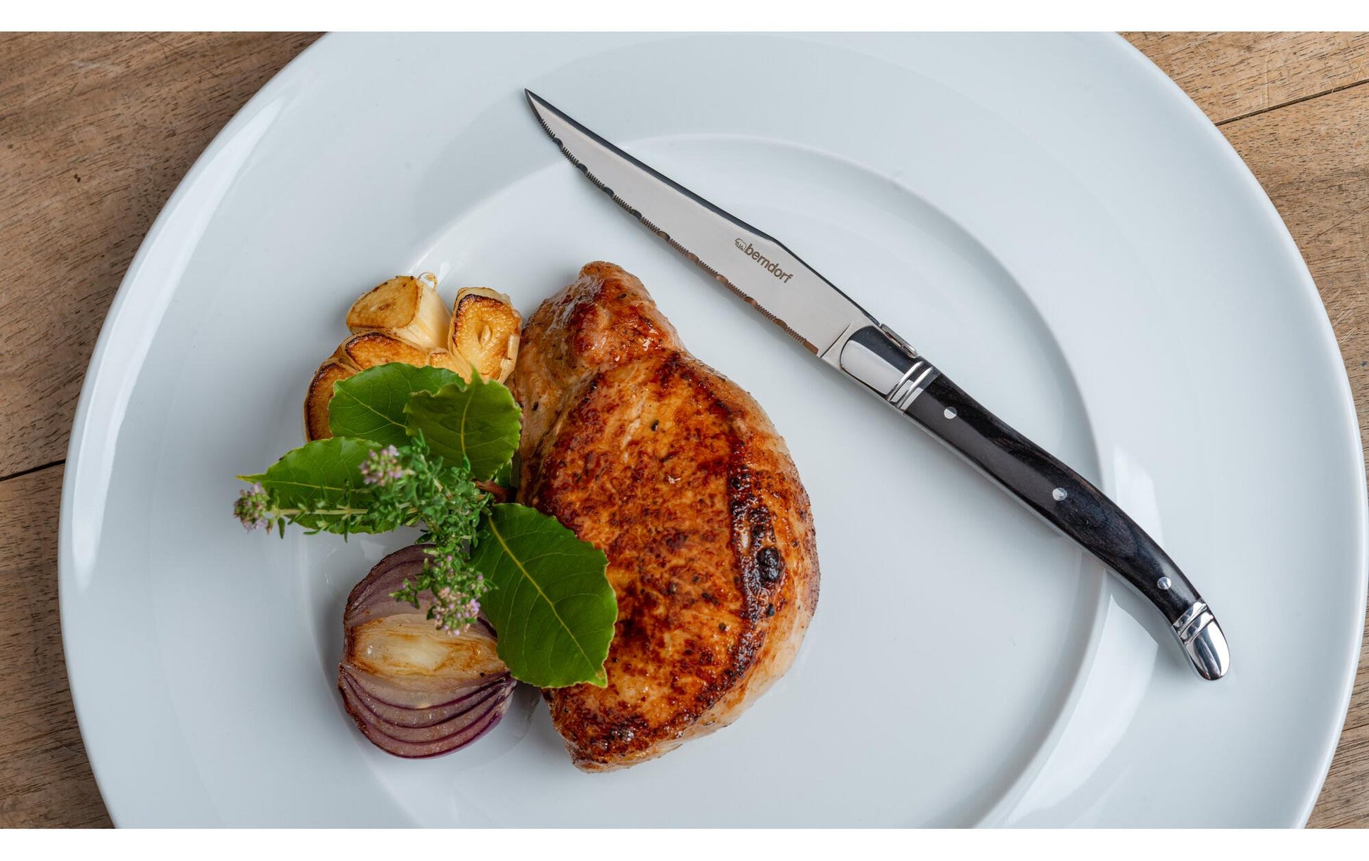 Berndorf Steakmesser-Set – 6er-Set, Wellenschliff, Edelstahl, Holzgriff, Schwarz, spülmaschinenfest