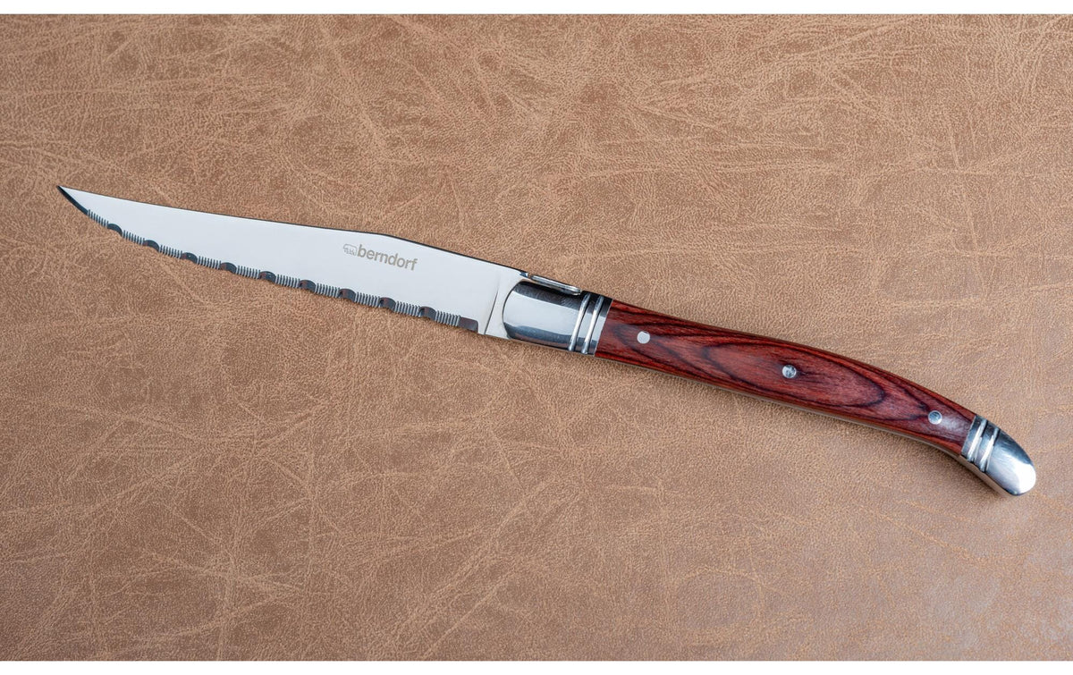 Berndorf Steakmesser-Set – 6er-Set, Wellenschliff, Edelstahl, Griff Pakkaholz, Braun, spülmaschinenfest