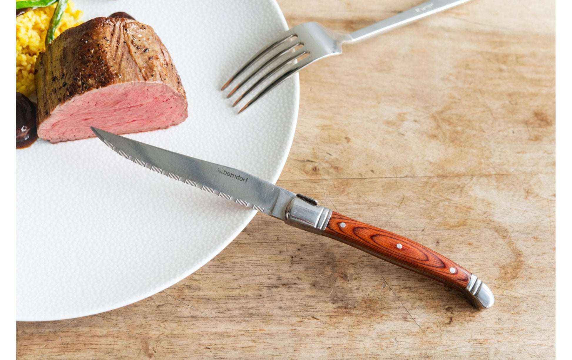 Berndorf Steakmesser-Set – 6er-Set, Wellenschliff, Edelstahl, Griff Pakkaholz, Braun, spülmaschinenfest