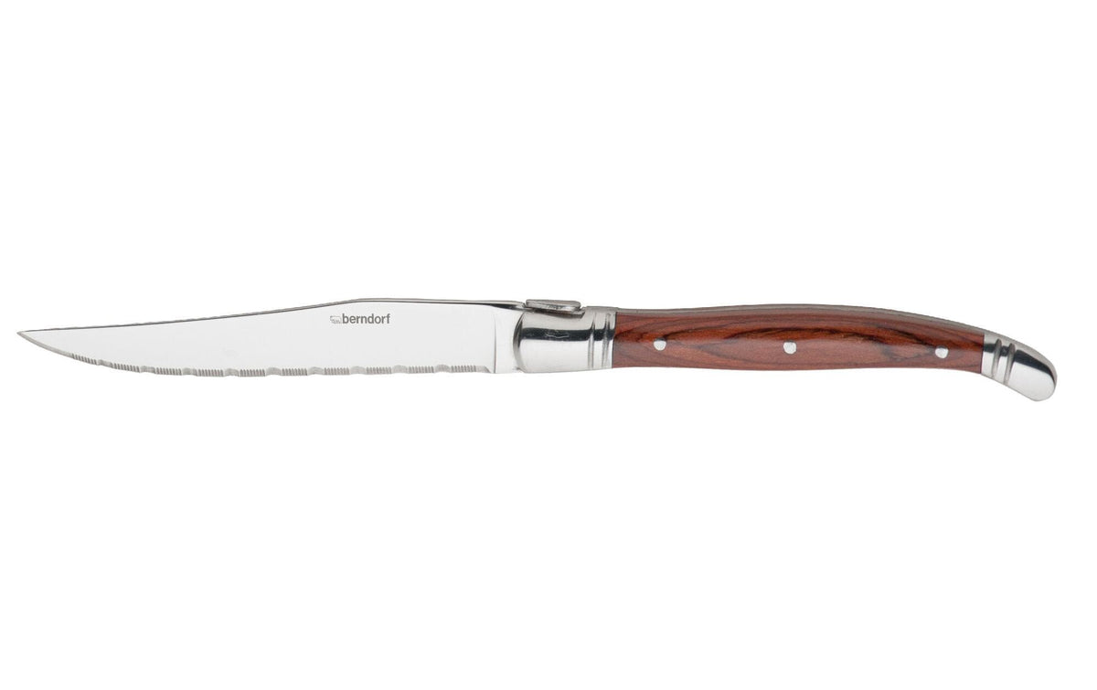 Berndorf Steakmesser-Set – 6er-Set, Wellenschliff, Edelstahl, Griff Pakkaholz, Braun, spülmaschinenfest