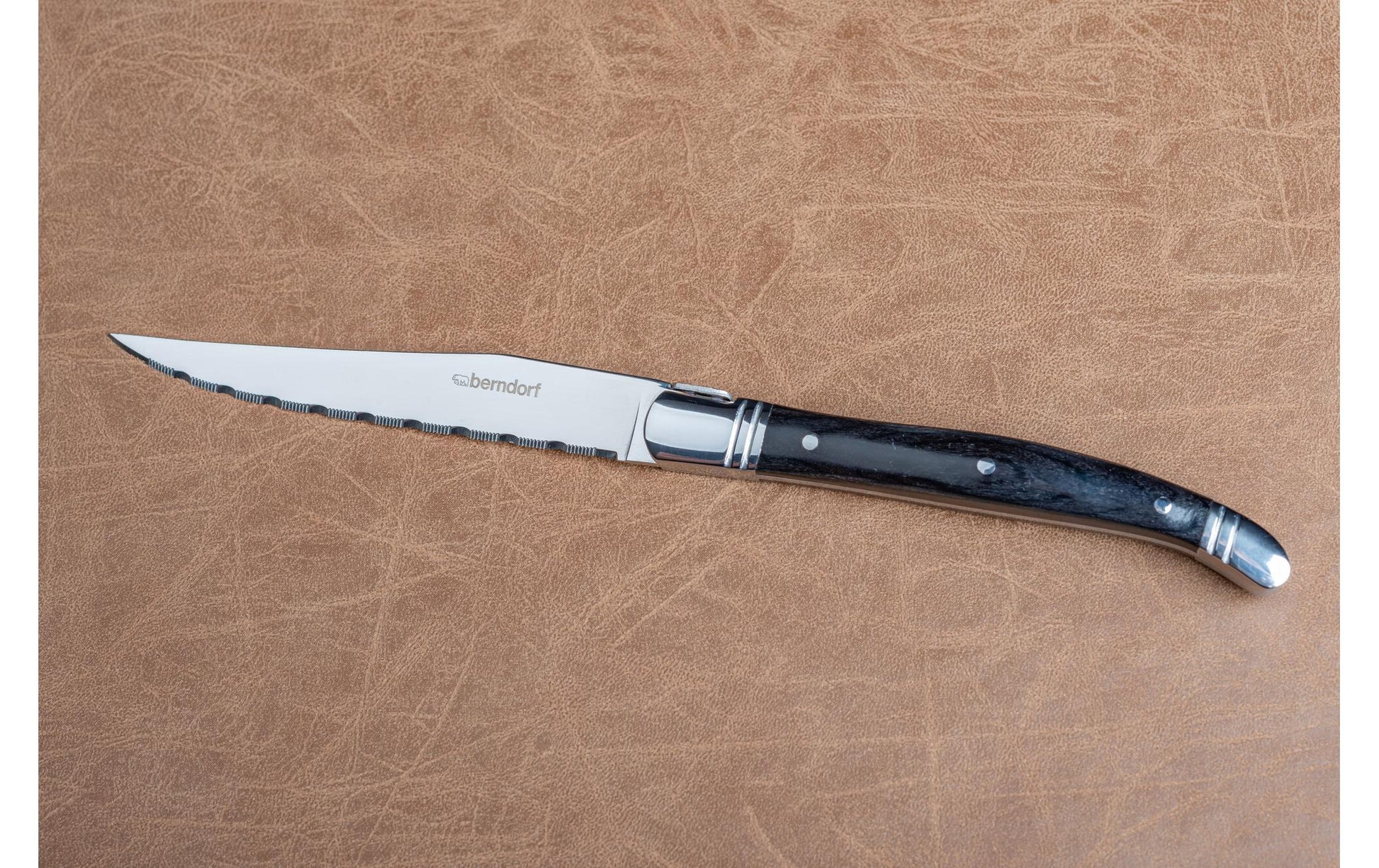 Berndorf Steakmesser-Set – 6er-Set, Wellenschliff, Edelstahl, Holzgriff, Schwarz, spülmaschinenfest