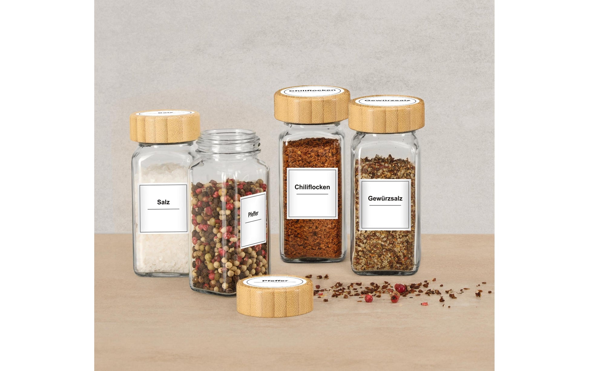 Gourmetmaxx 21-teiliges Vorratsdosen-Set, H 10,8 cm, Glas/Bambus, Braun/Transparent