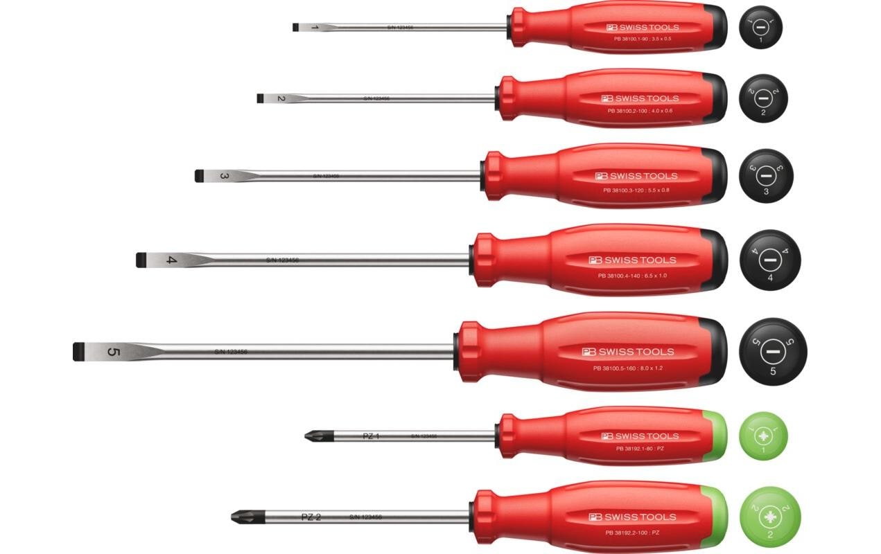 PB Swiss Tools SwissGrip Evo – Schraubenzieher-Set PZ/SL, 7-teilig, PB 38253.CBB