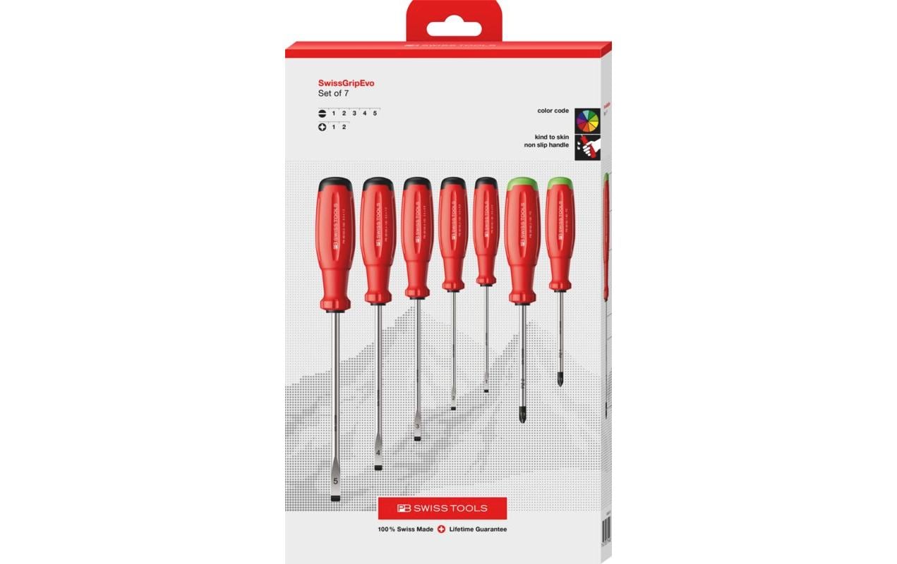 PB Swiss Tools SwissGrip Evo – Schraubenzieher-Set PZ/SL, 7-teilig, PB 38253.CBB