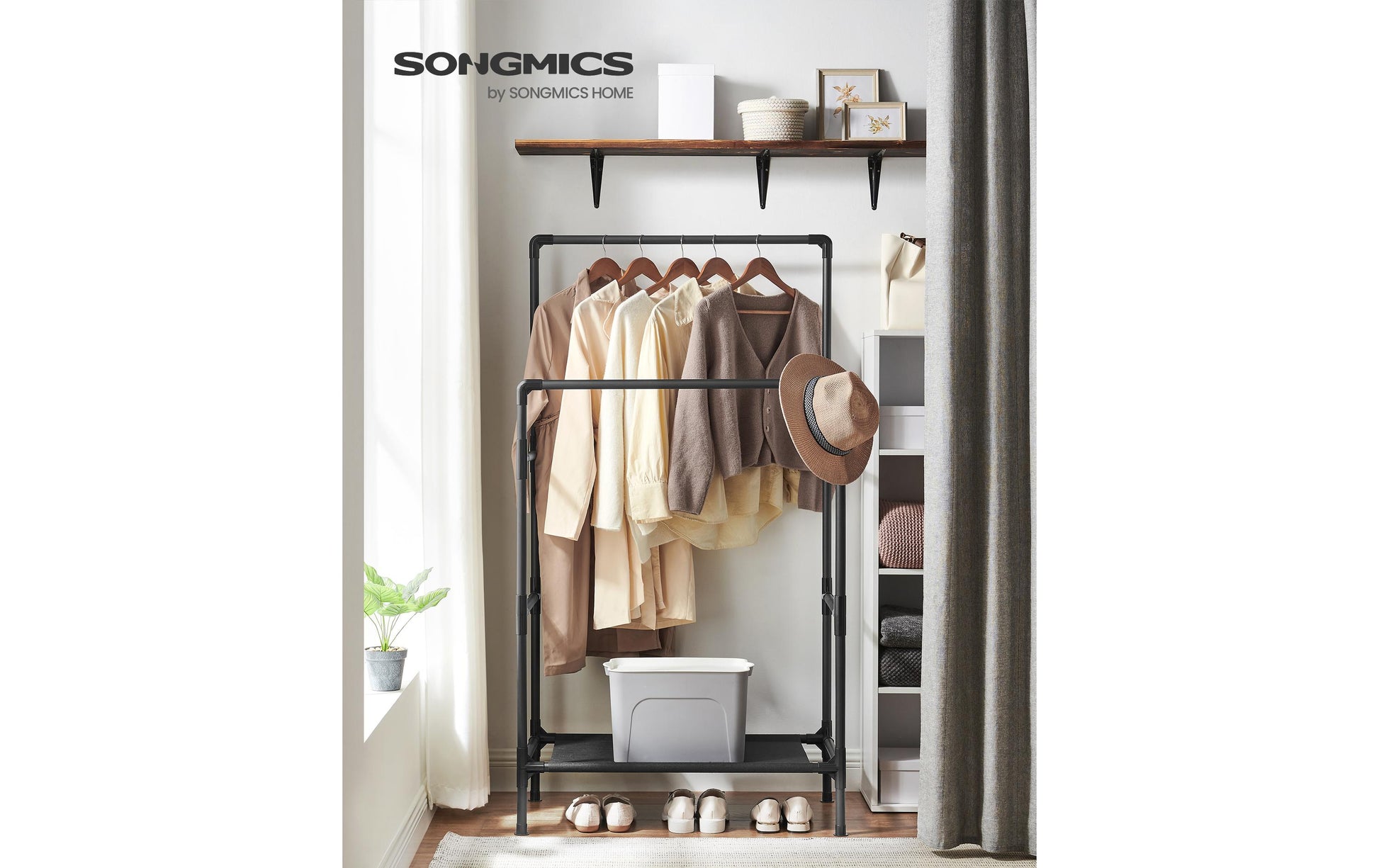 Songmics Garderobenständer – Stahl/Kunststoff, Schwarz, 45 × 83 × 157 cm