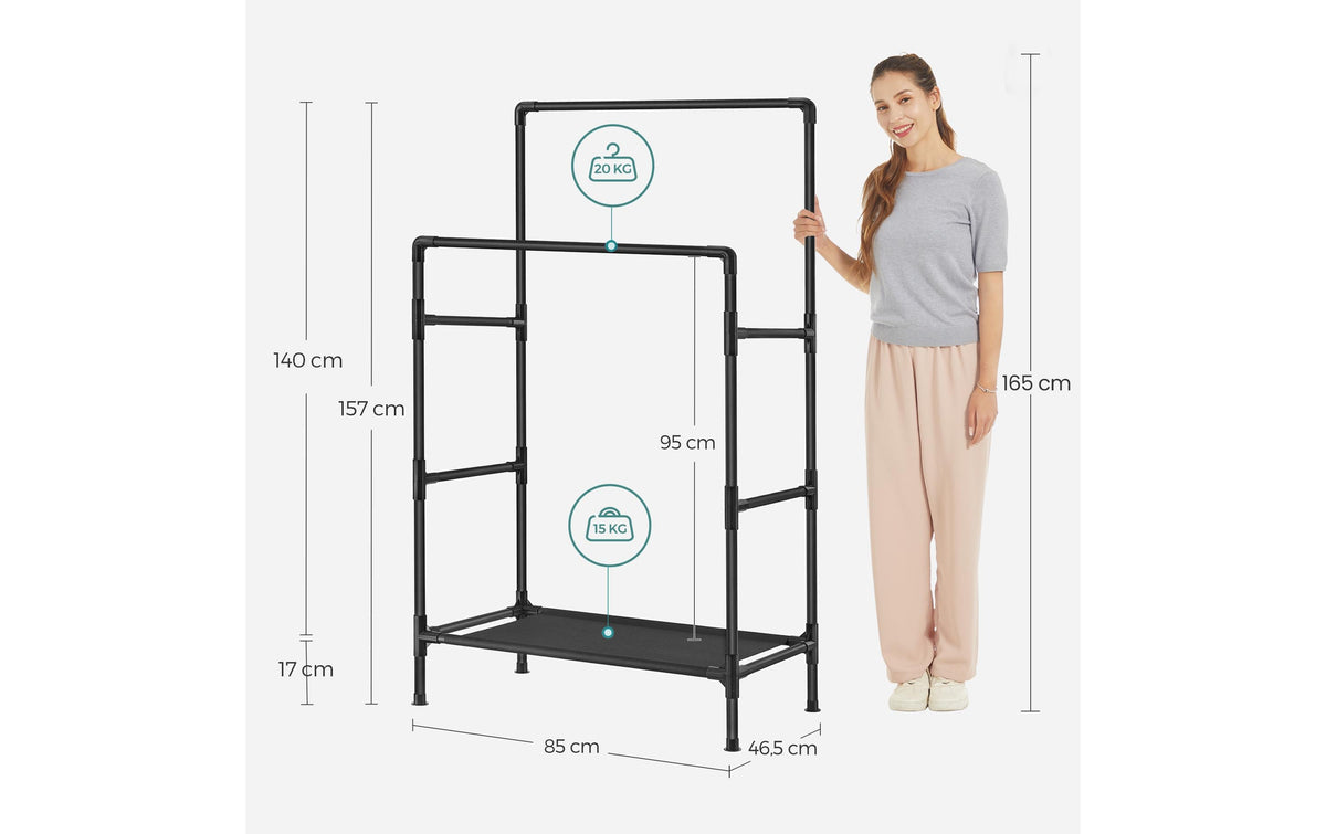 Songmics Garderobenständer – Stahl/Kunststoff, Schwarz, 45 × 83 × 157 cm