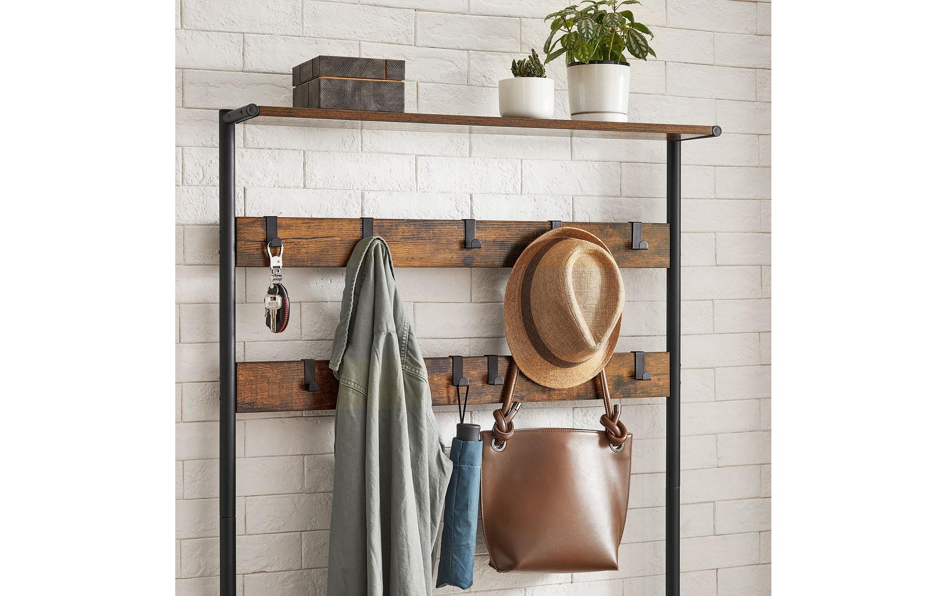 Vasagle Garderobe mit Schuhregal – Stahl/Spanplatte, Braun, 85 × 30 × 180,5 cm