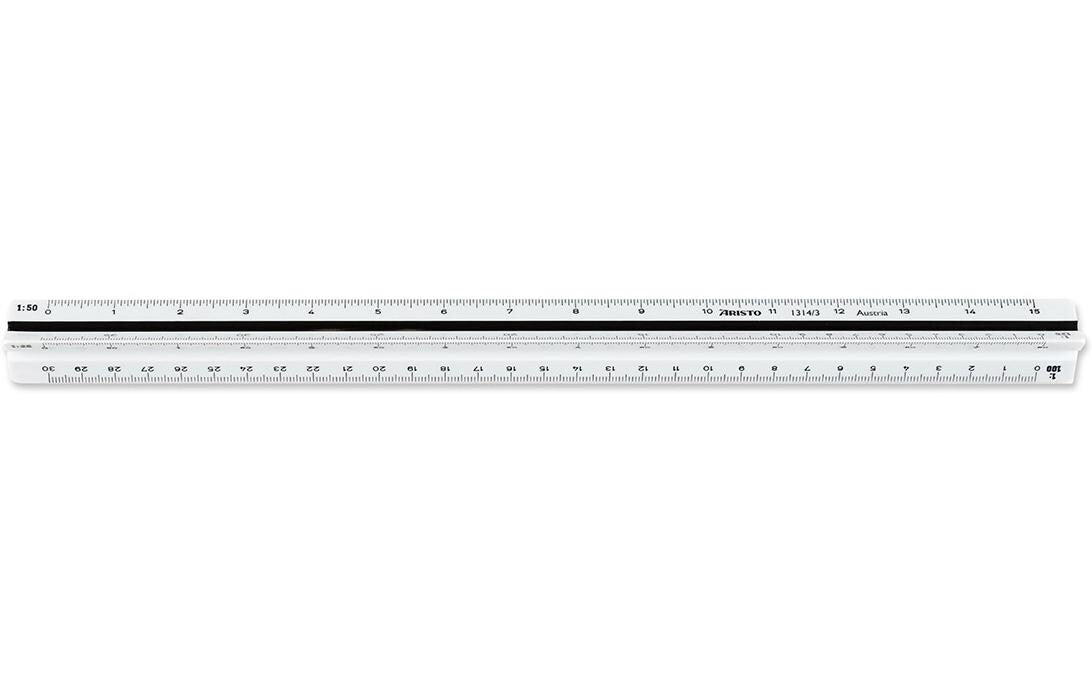 Aristo Reduktionsmassstab – 30 cm – Dreikant – Skalen 1:20–1:125 – Kunststoff