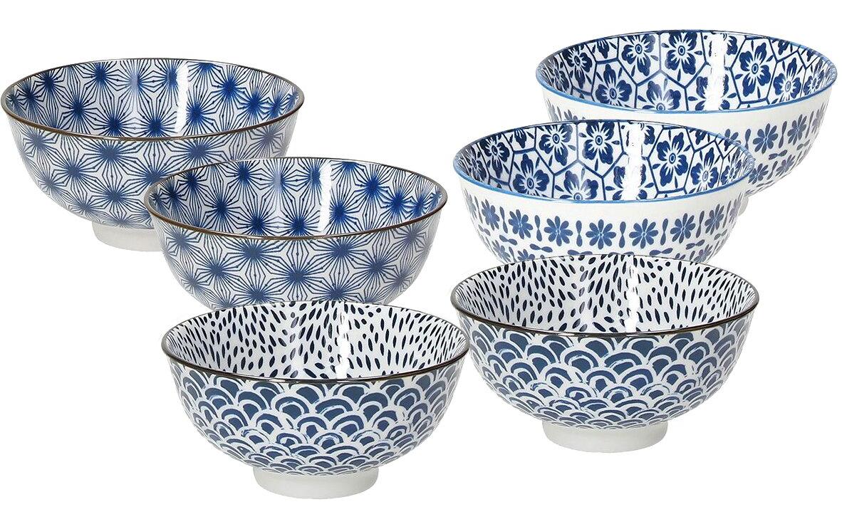 Berndorf Schale Sakura – 6er Set, 300 ml, Ø 12 cm, Porzellan, Blau/Weiss, spülmaschinenfest
