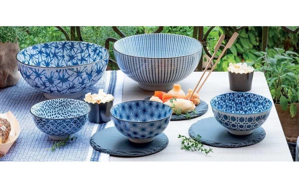 Berndorf Schale Sakura – 6er Set, 300 ml, Ø 12 cm, Porzellan, Blau/Weiss, spülmaschinenfest