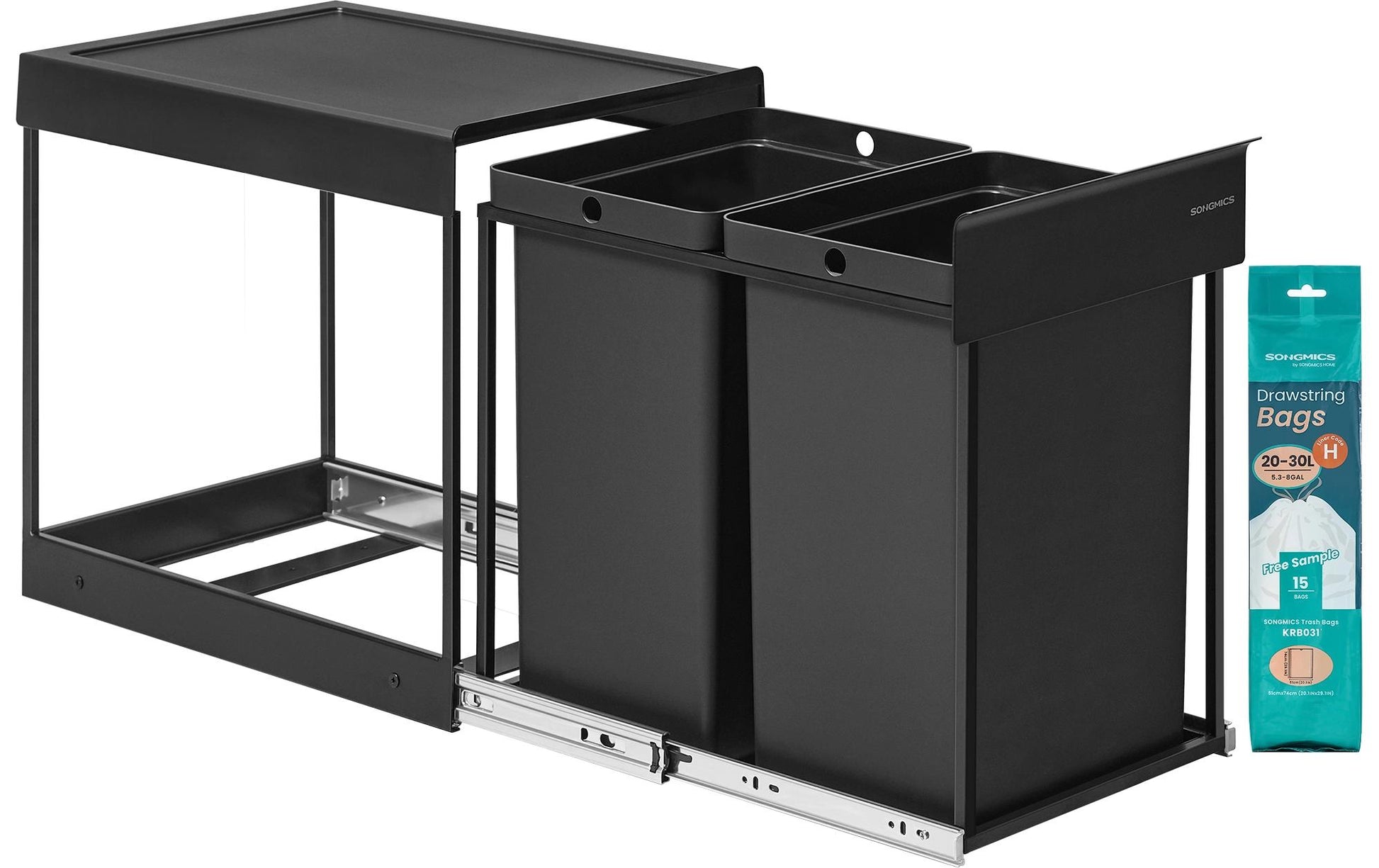 Songmics Systempapierkorb – 40 l – Stahl/ABS/PP, rechteckig – 2-fach – schwarz