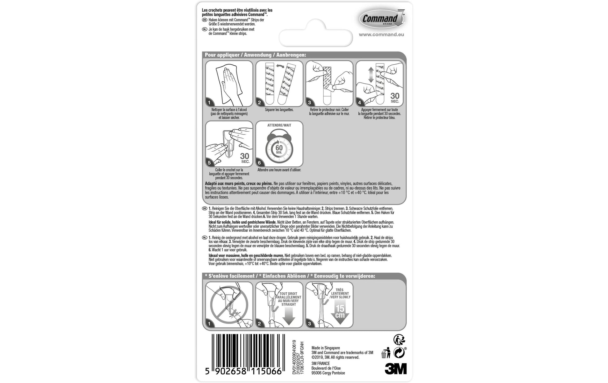 Command Haken – Metall – Transparent – Ablösbar – 0,225 kg – 9 Stück