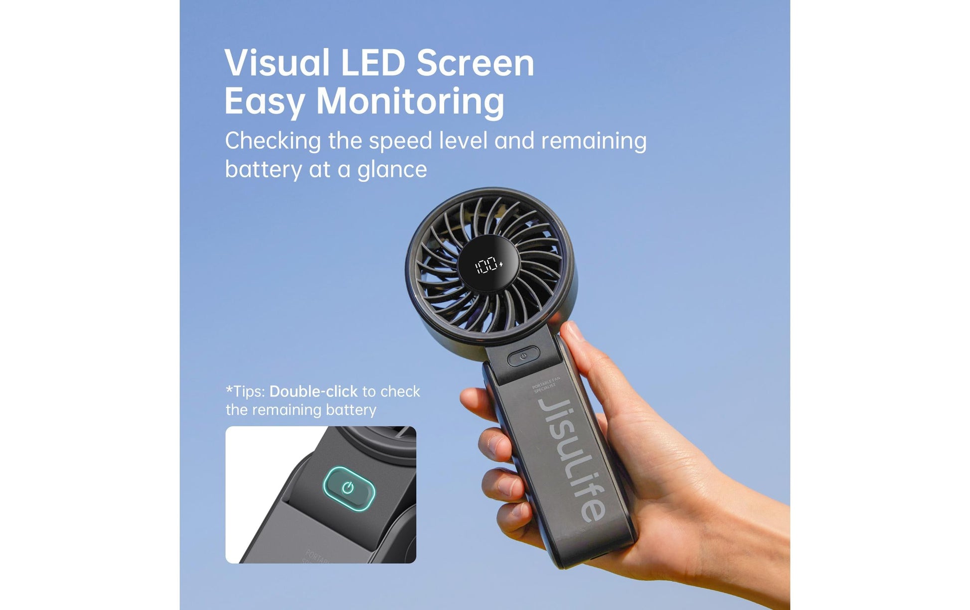 Jisulife Handventilator Handheld Fan 7 – 3600 mAh, Akkubetrieb, USB, Schwarz