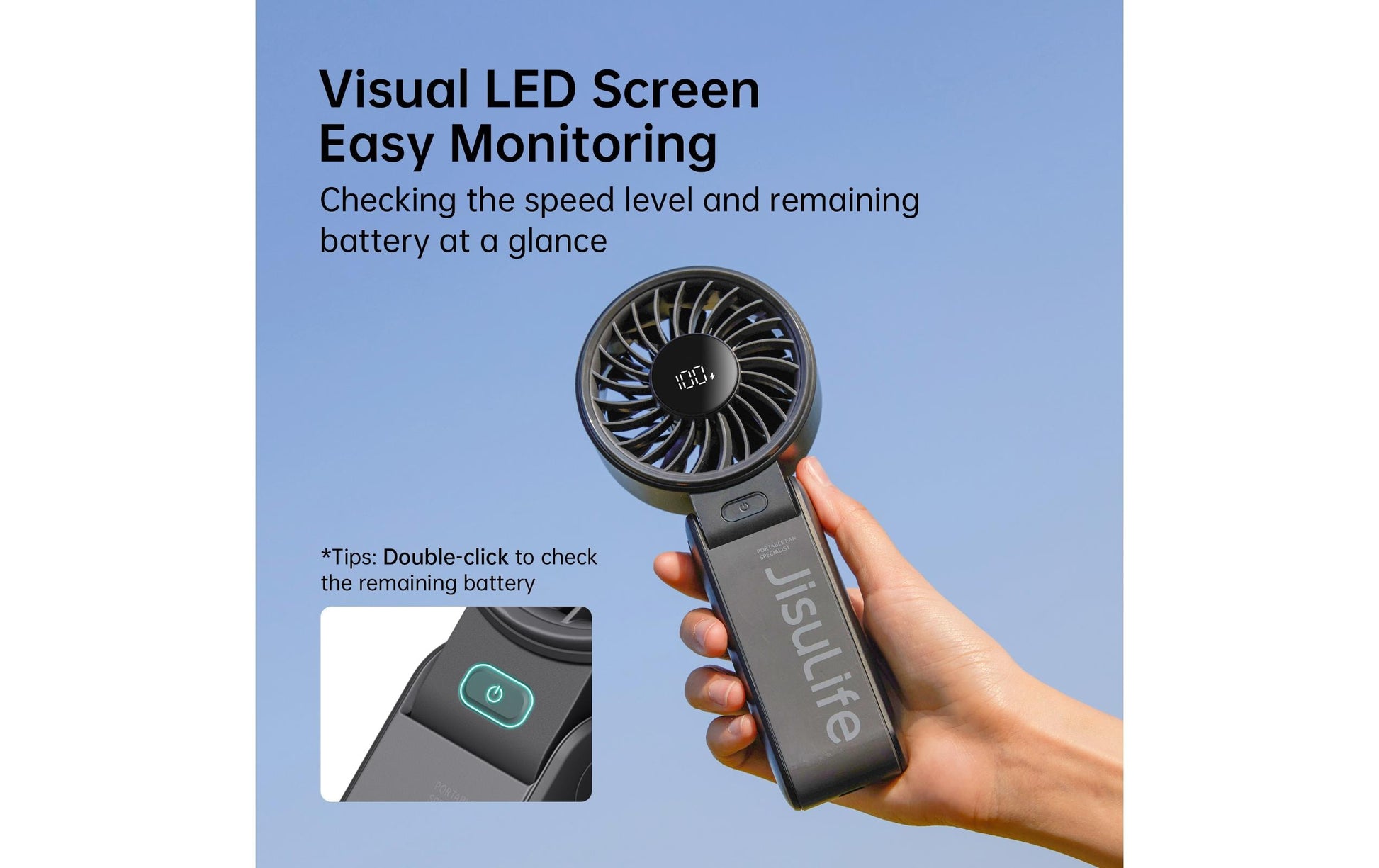 Jisulife Handventilator Handheld Fan 7 – 3600 mAh, Akkubetrieb, USB, Schwarz