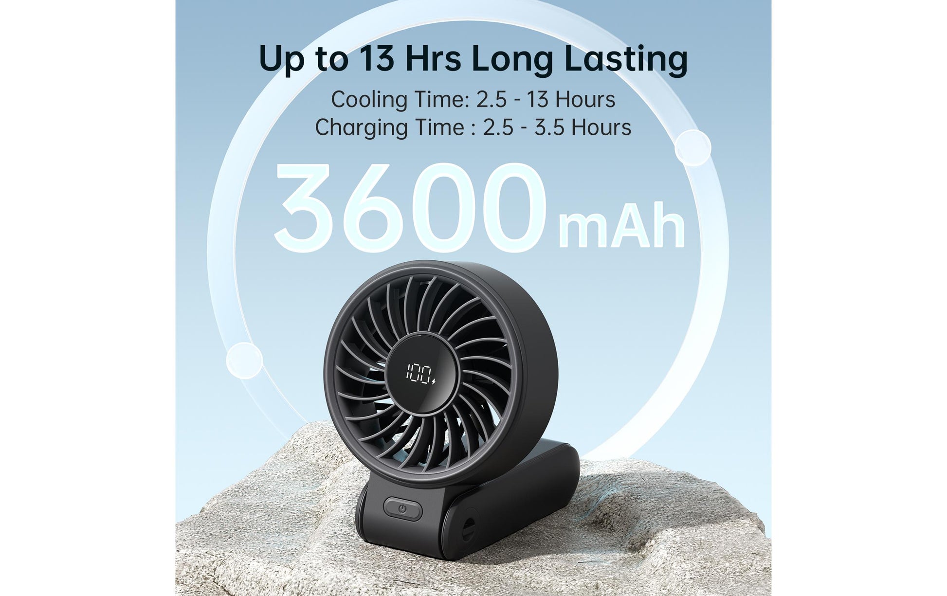 Jisulife Handventilator Handheld Fan 7 – 3600 mAh, Akkubetrieb, USB, Schwarz