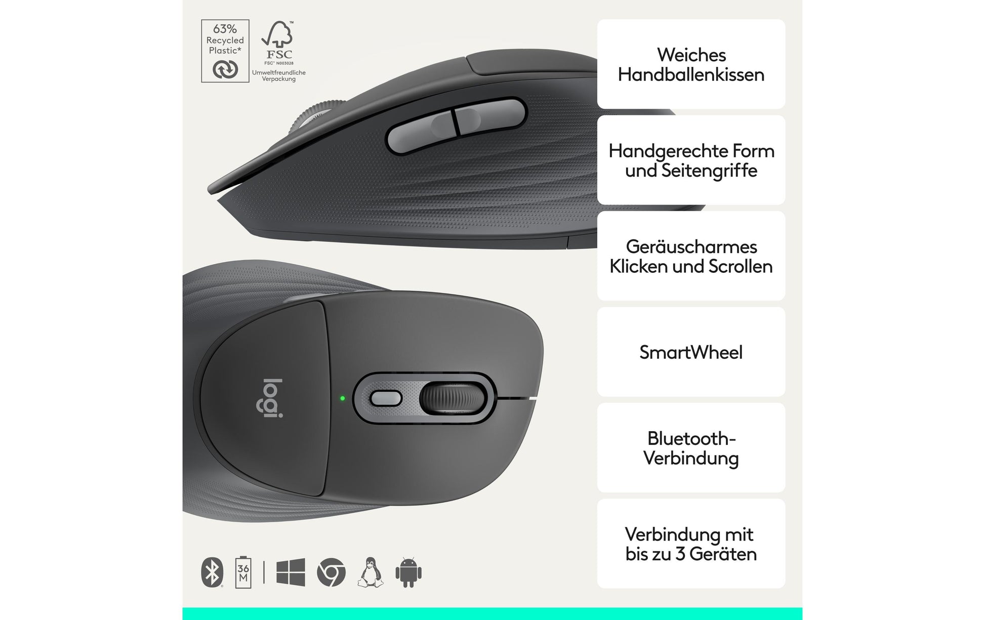 Logitech Signature Comfort Plus MK880 – Tastatur-Maus-Set – Bluetooth – mit Handgelenkauflage – Schwarz