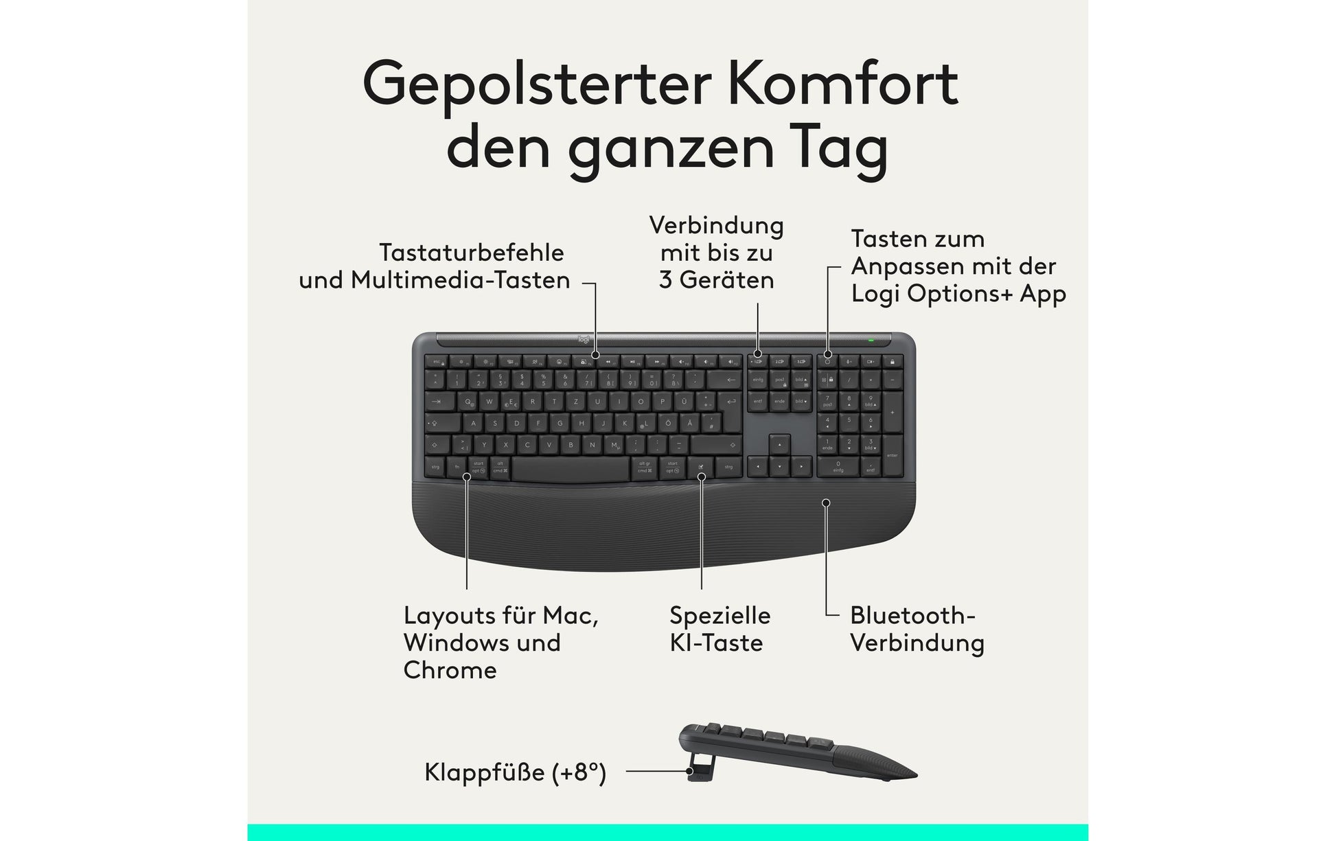 Logitech Signature Comfort Plus MK880 – Tastatur-Maus-Set – Bluetooth – mit Handgelenkauflage – Schwarz