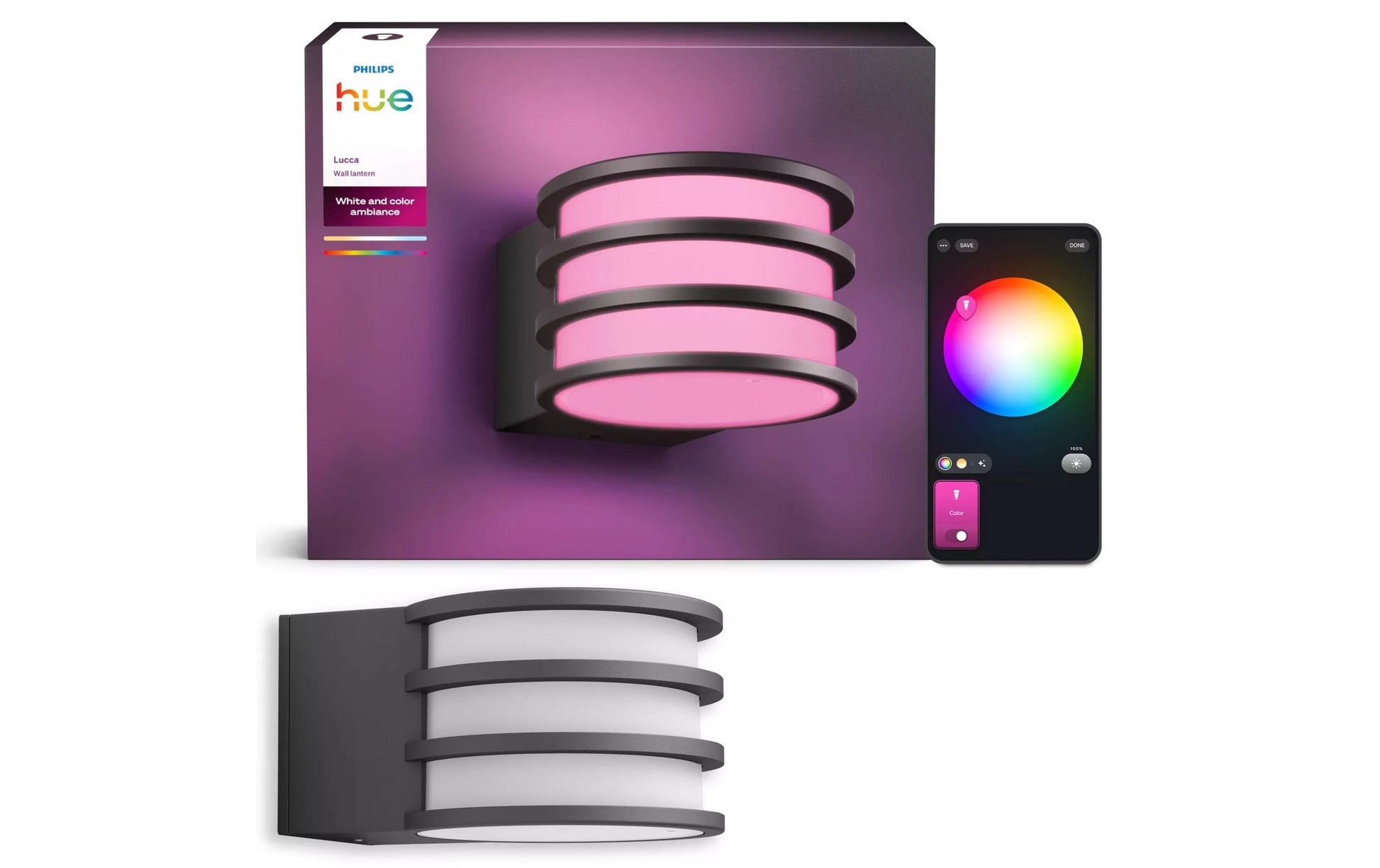 Philips by Signify Philips Hue Aussenwandleuchte – für Philips Hue, Alexa, Google (u. a.), dimmbar, Anthrazit, Aluminium
