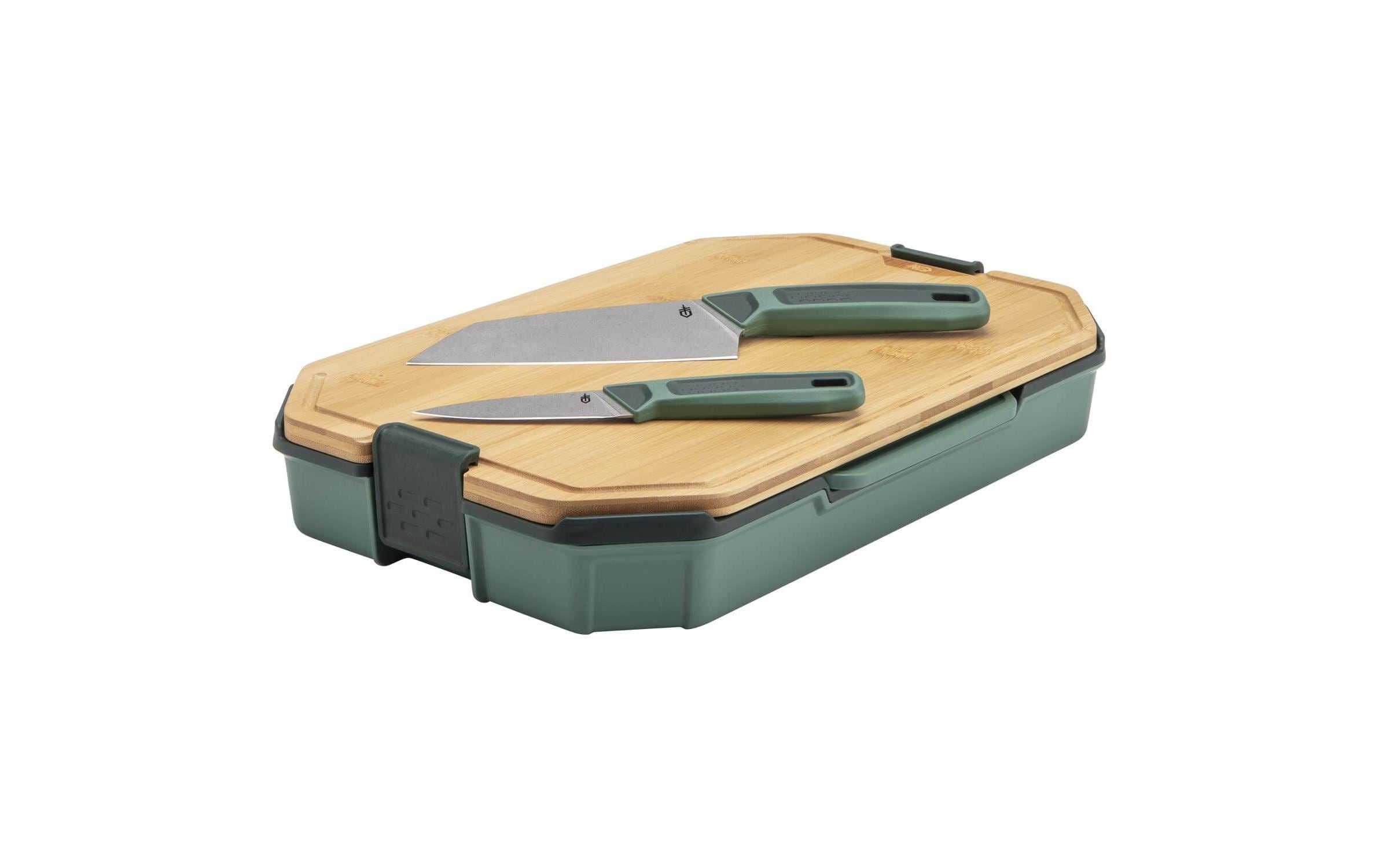 Gerber Schneidebrett-Set 25,4 × 39,6 × 6,4 cm, Bambus/Edelstahl, Beige/Braun/Grün