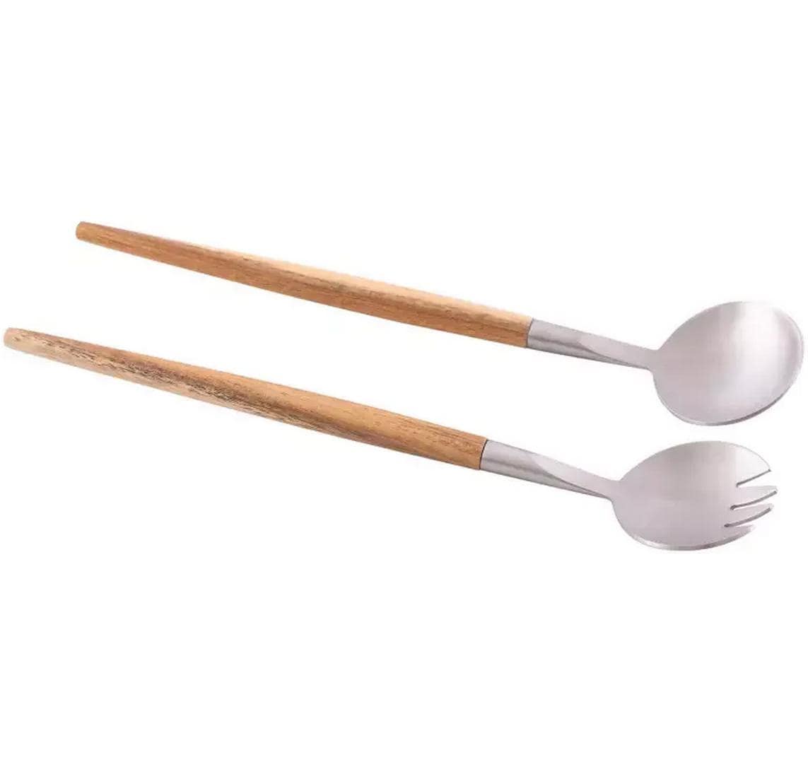 Point-Virgule Salatbesteck – 28,5 cm, Edelstahl, Griff Akazienholz