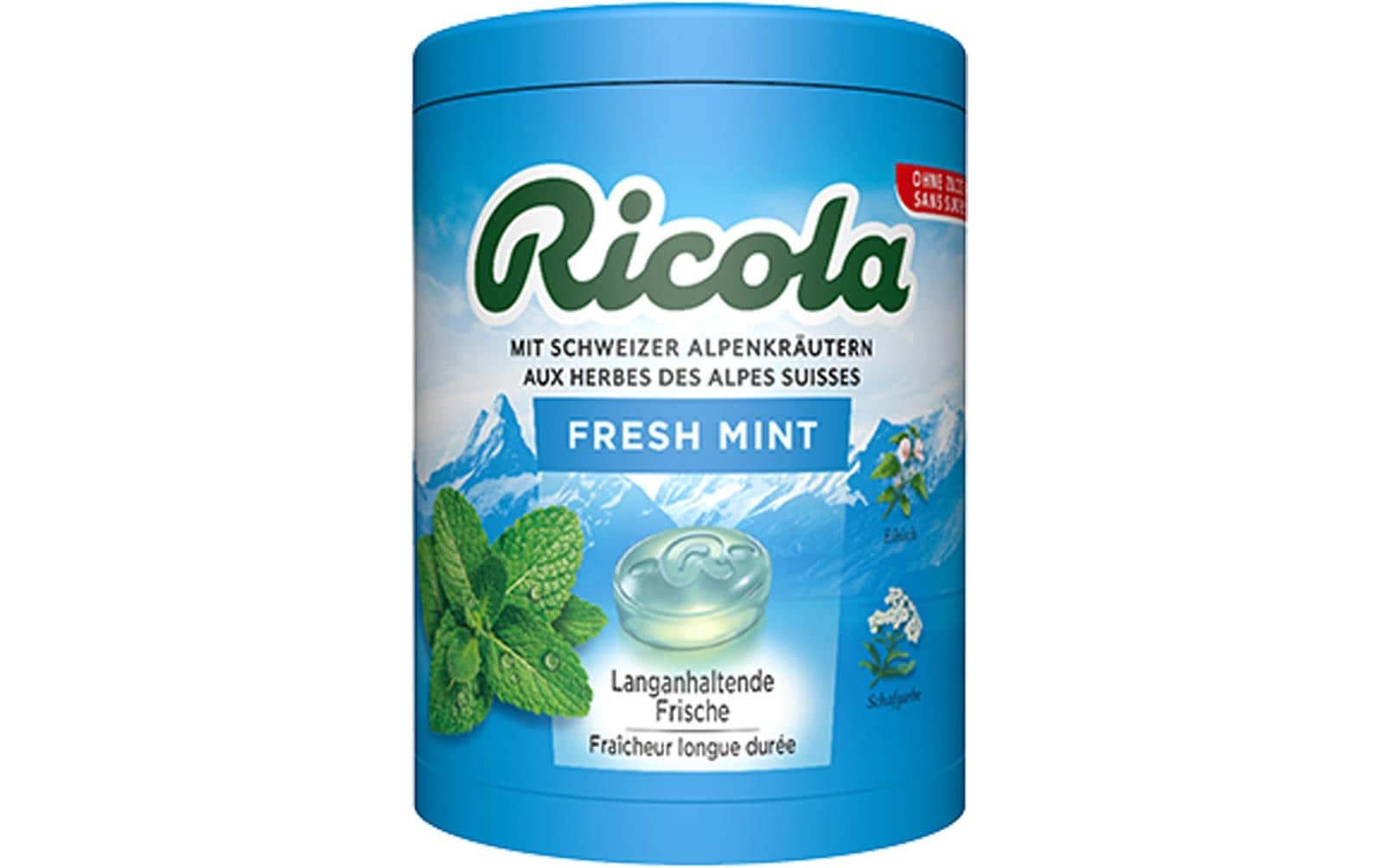 Ricola Kräuterbonbons – Pfefferminze, zuckerfrei – 100 g