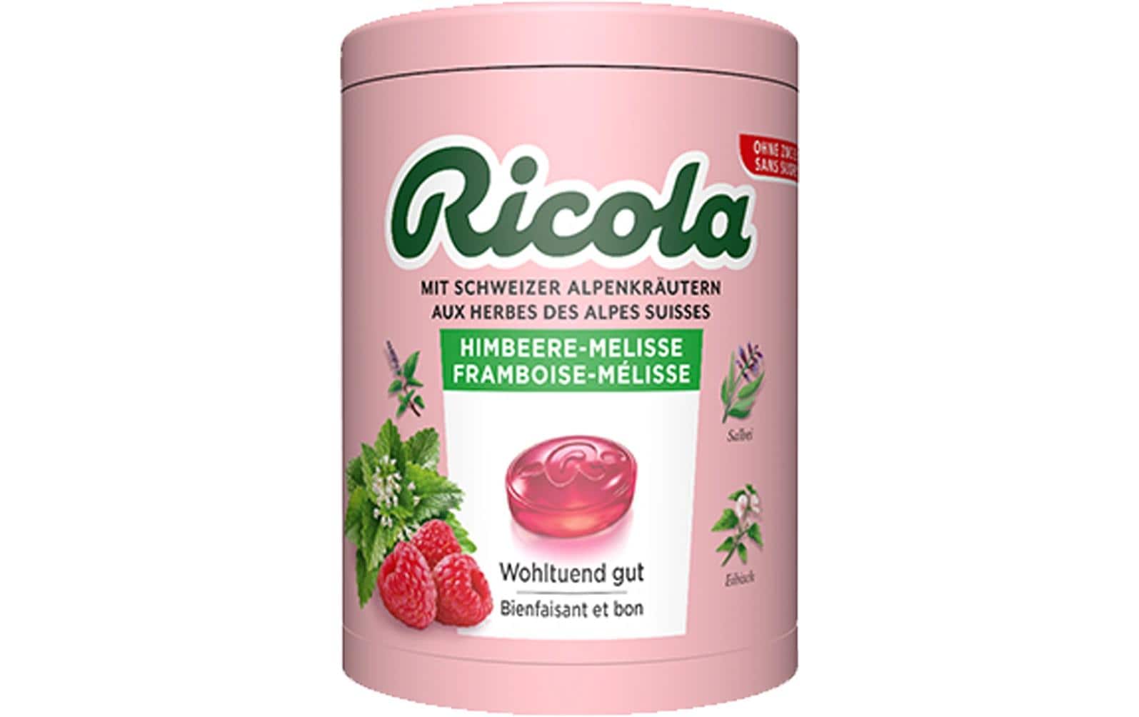 Ricola Kräuterbonbons – Himbeere & Zitronenmelisse, zuckerfrei – 100 g