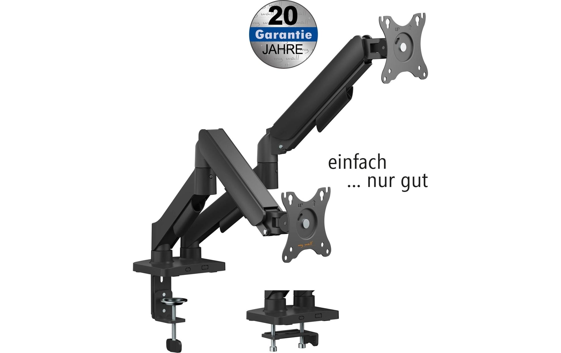 myWall Monitorarm Tischhalterung – 2 Monitore – bis 32" – bis 9 kg/Monitor – höhenverstellbar, neigbar – schwarz