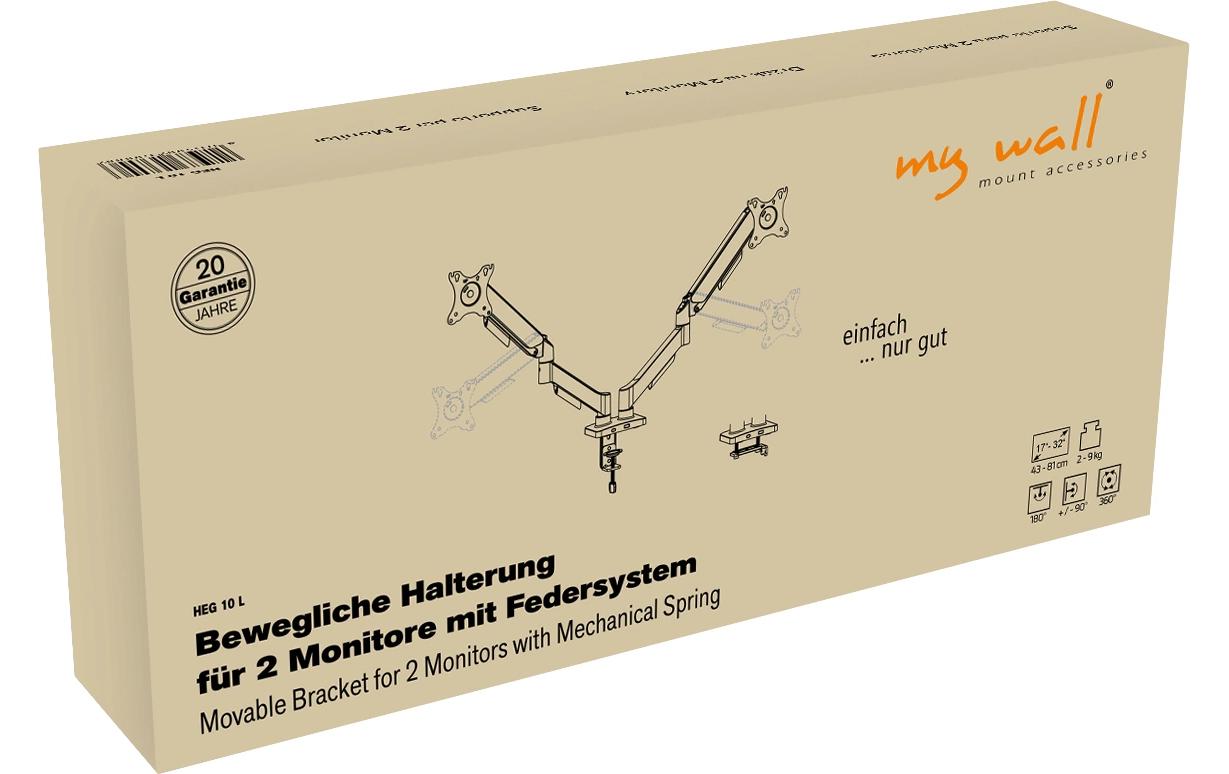 myWall Monitorarm Tischhalterung – 2 Monitore – bis 32" – bis 9 kg/Monitor – höhenverstellbar, neigbar – schwarz