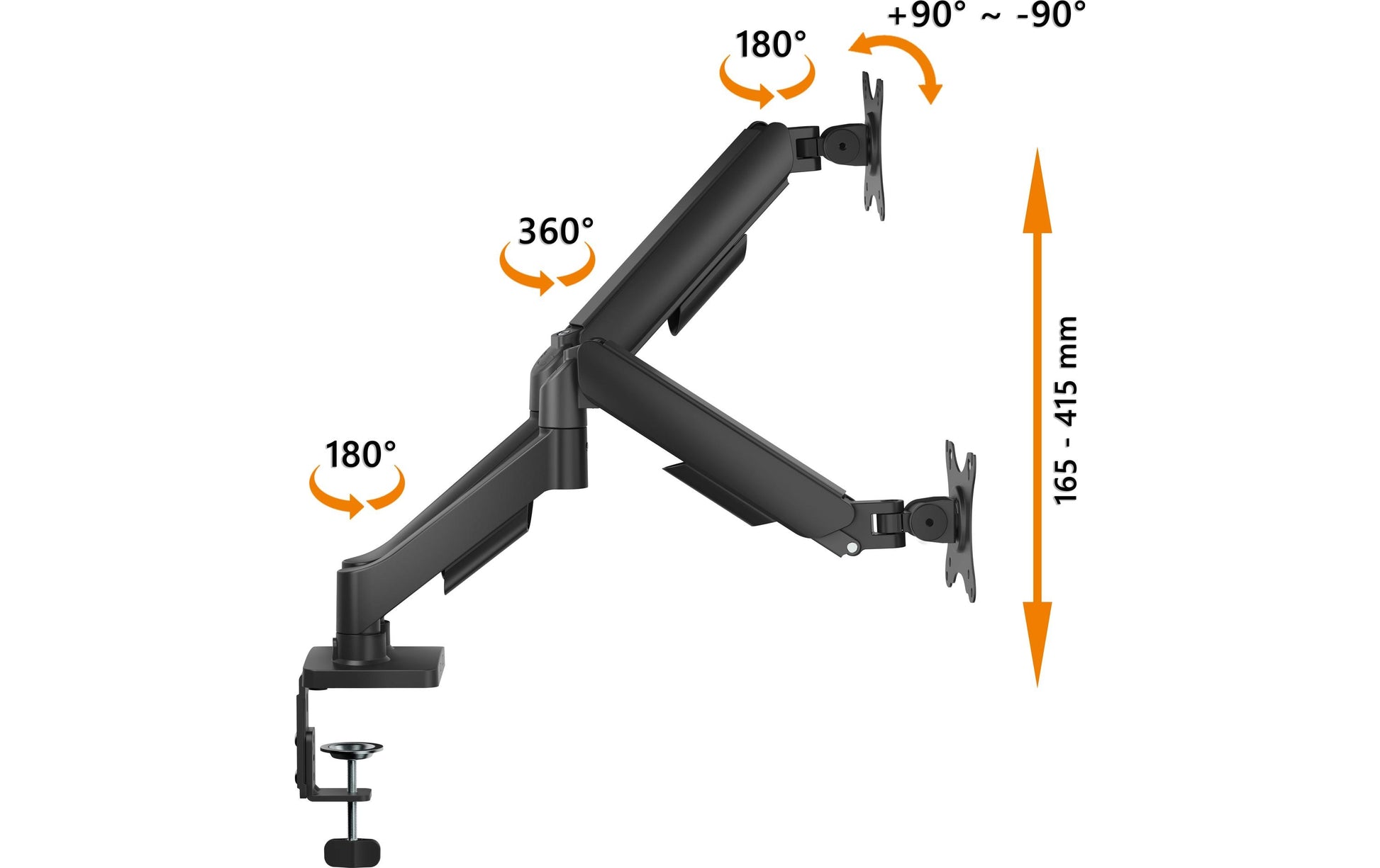 myWall Monitorarm Tischhalterung – 2 Monitore – bis 32" – bis 9 kg/Monitor – höhenverstellbar, neigbar – schwarz