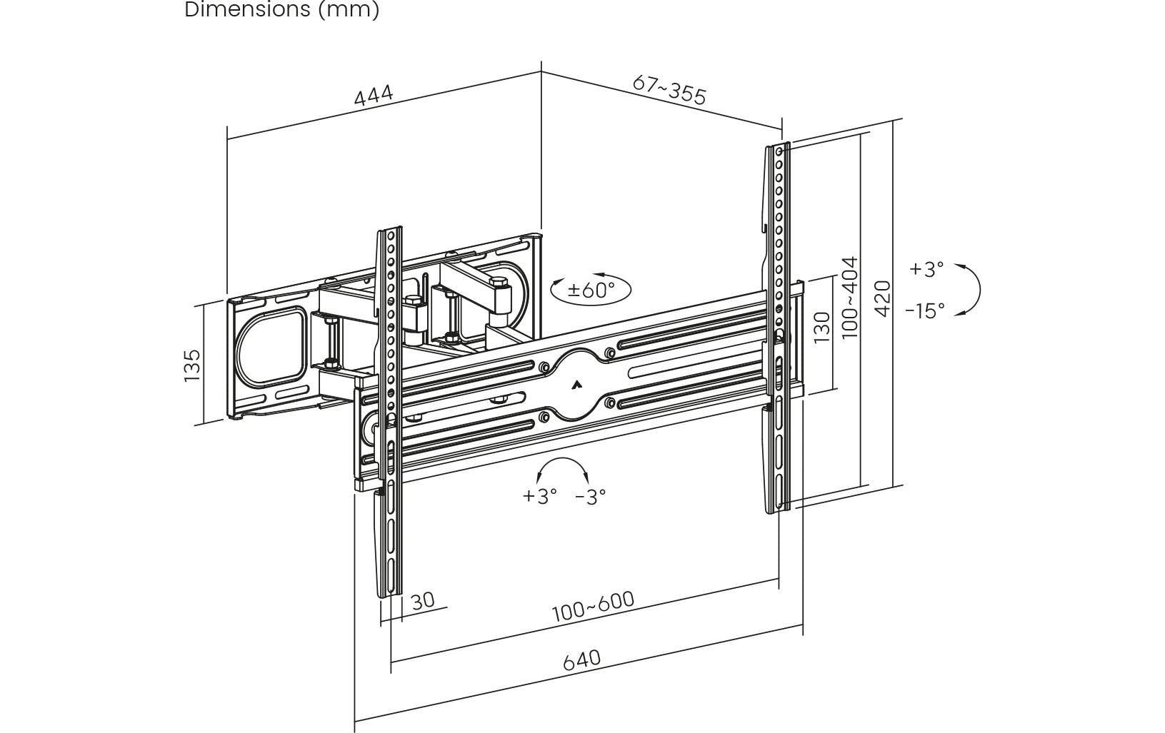 myWall My Wall Wandhalterung – Vollbeweglich – 37–80" – VESA 100×100–600×400 – bis 40 kg, Höhenverstellbar – Schwarz