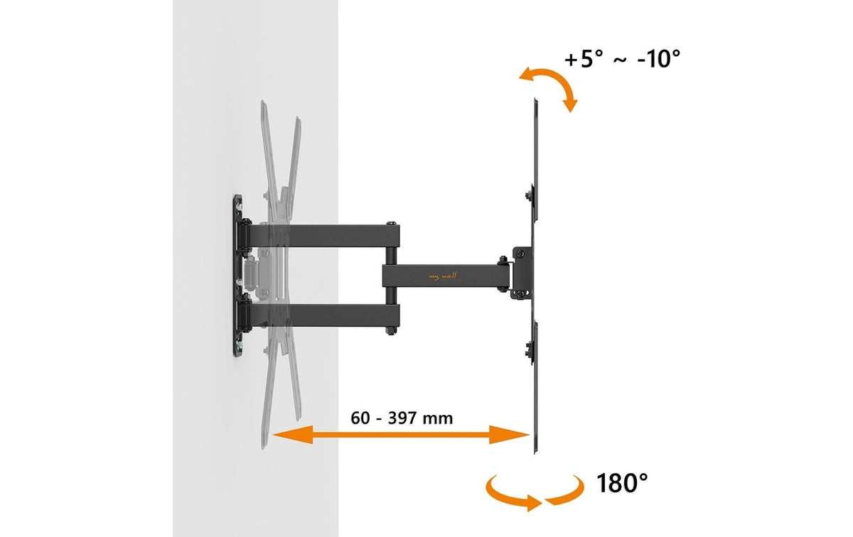 myWall My Wall Vollbewegliche Wandhalterung – 23–65" – VESA 100×100–400×400 – bis 30 kg, Schwarz