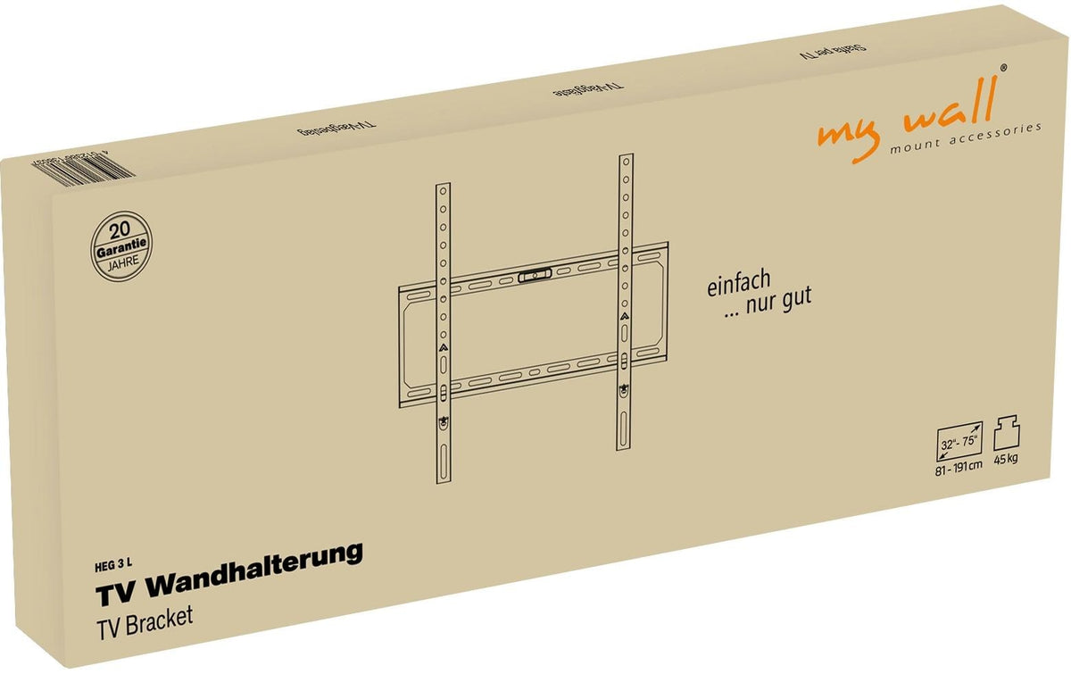 myWall Wandhalterung – Fix – 32–75" – VESA 50×50–400×400 – bis 45 kg – Schwarz