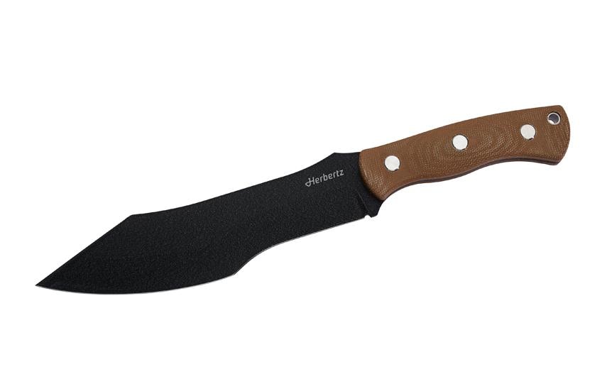 Herbertz Bushcraft- und Survivalmesser D2 – Outdoormesser 197 mm, D2-Stahl, Micarta-Griff, Beige