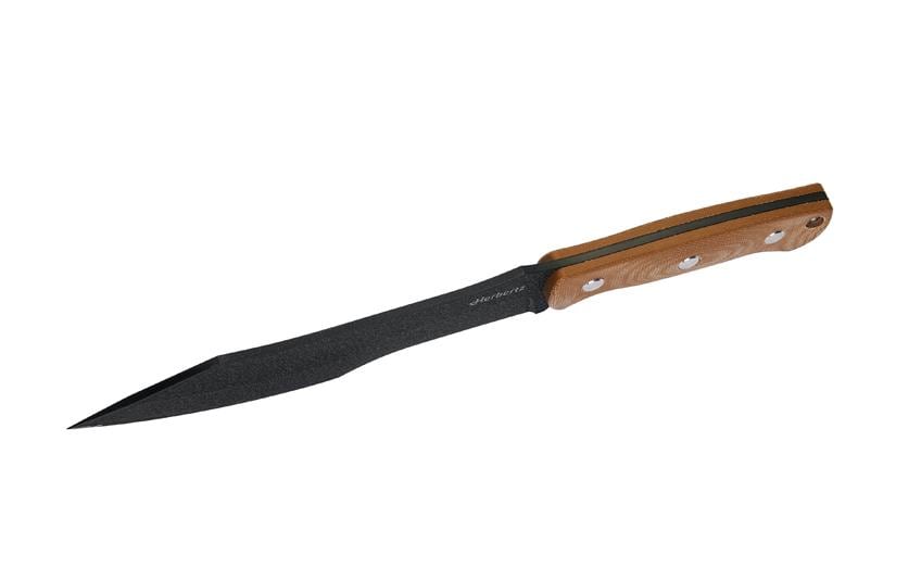 Herbertz Bushcraft- und Survivalmesser D2 – Outdoormesser 197 mm, D2-Stahl, Micarta-Griff, Beige