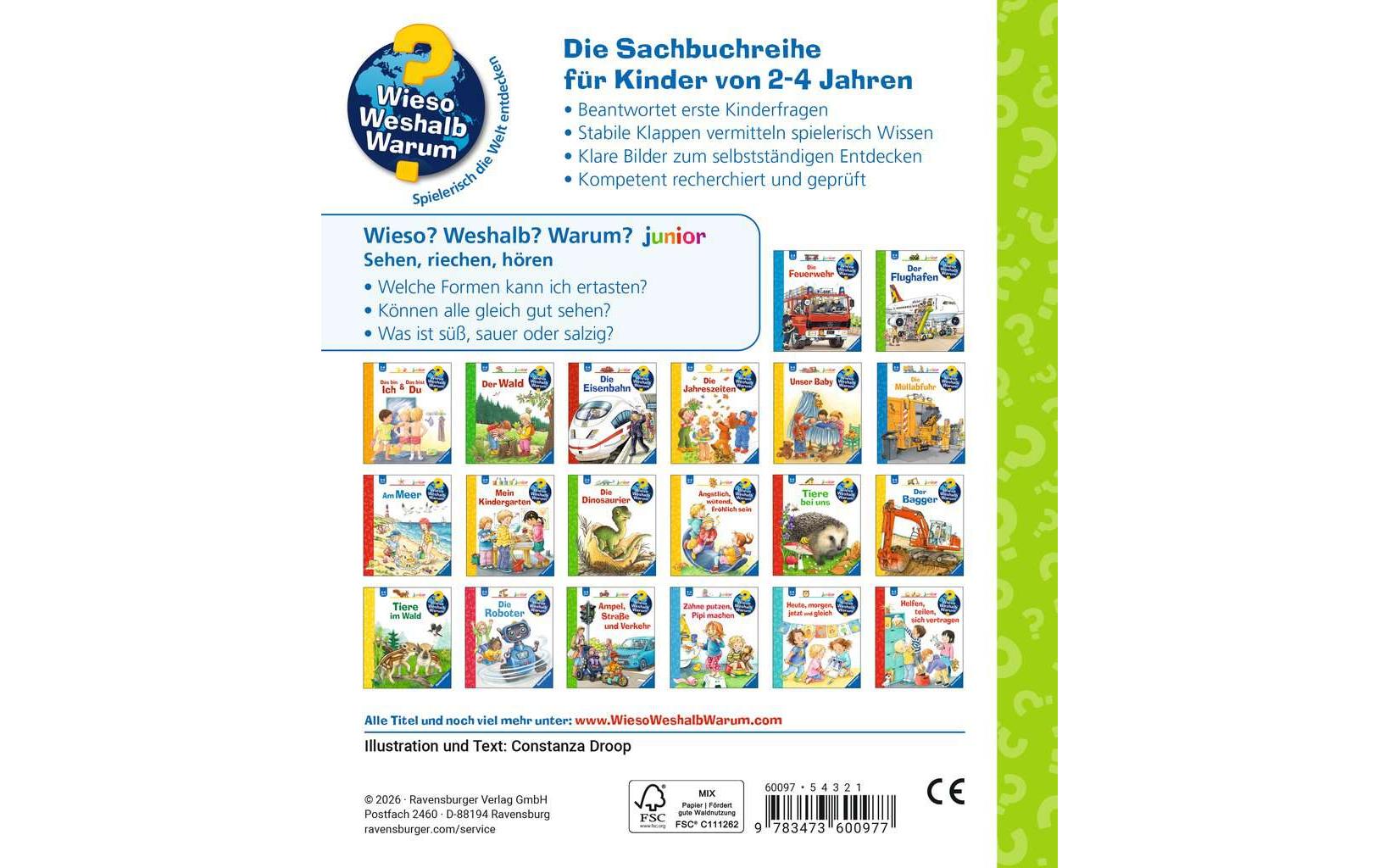 Ravensburger Buch – Wieso? Weshalb? Warum? Sehen, Riechen, Hören, Softcover, 16 Seiten, ab 2 Jahren