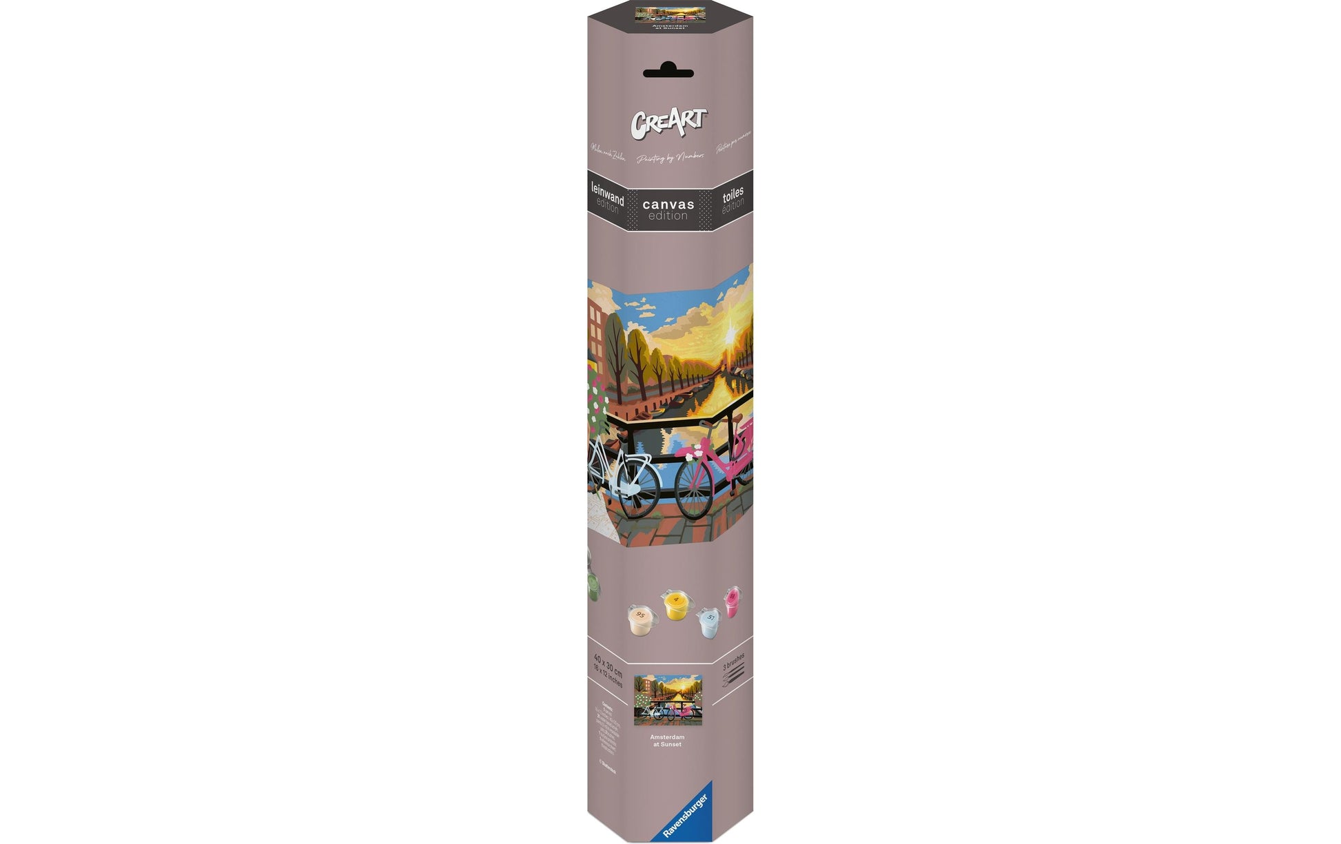 Ravensburger Amsterdam bei Sonnenuntergang – Malen-nach-Zahlen-Set – Stadt/Land – ab 12 Jahren