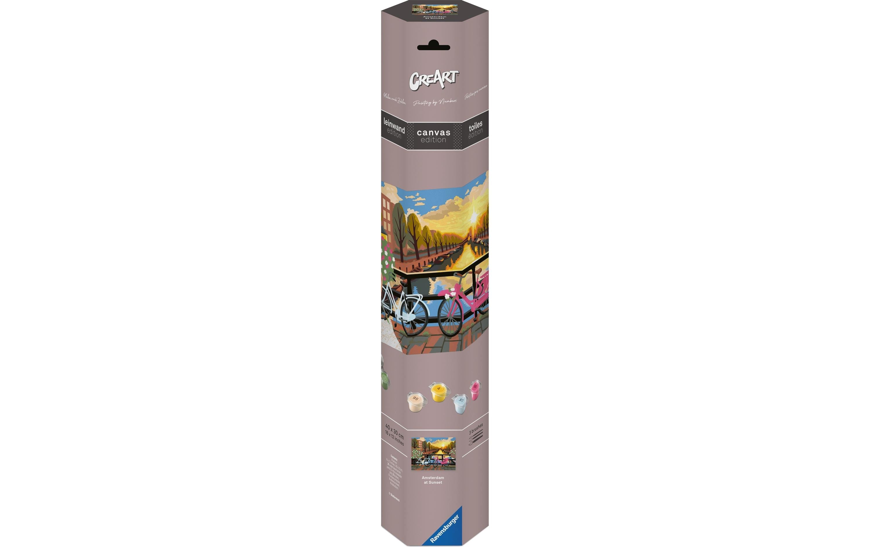 Ravensburger Amsterdam bei Sonnenuntergang – Malen-nach-Zahlen-Set – Stadt/Land – ab 12 Jahren