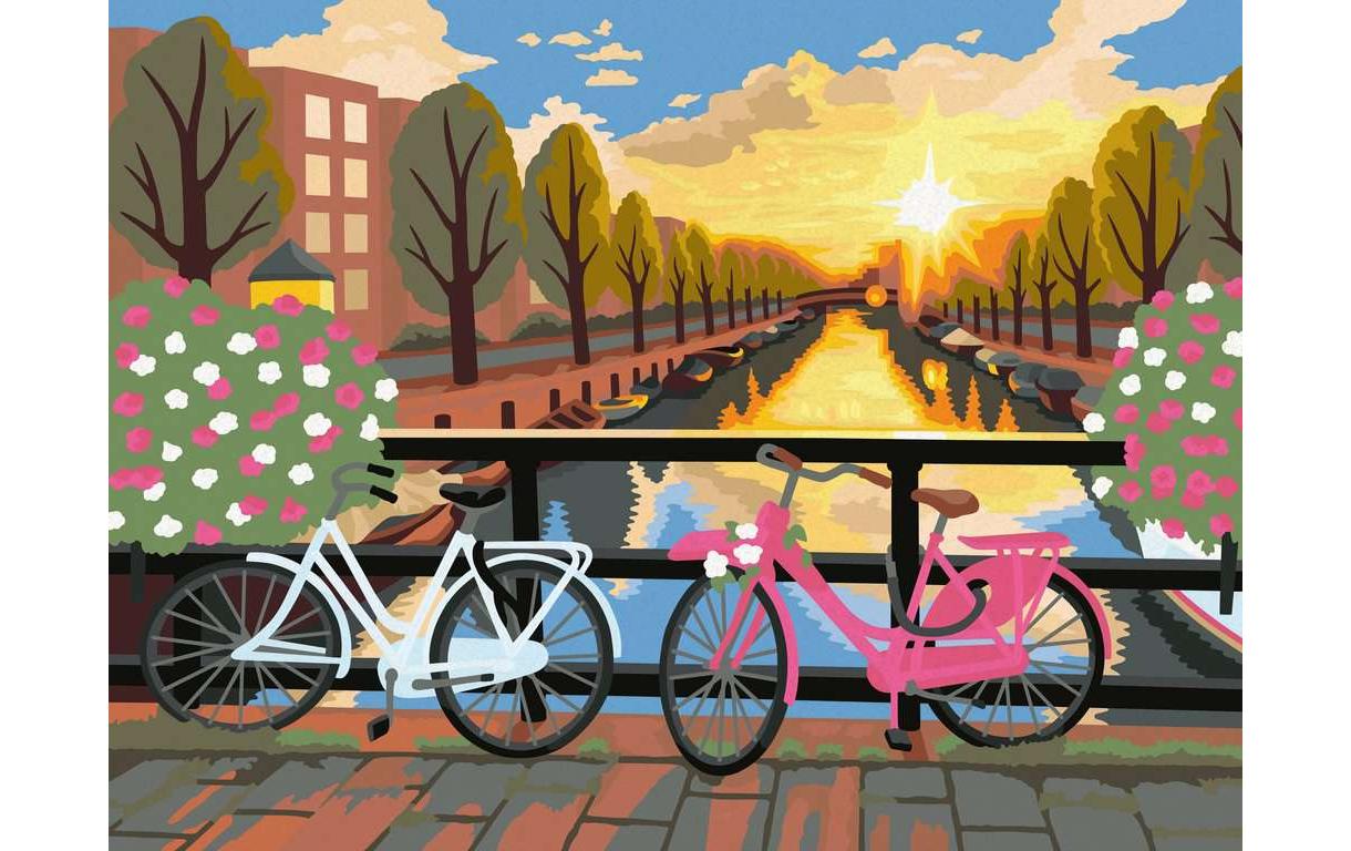 Ravensburger Amsterdam bei Sonnenuntergang – Malen-nach-Zahlen-Set – Stadt/Land – ab 12 Jahren