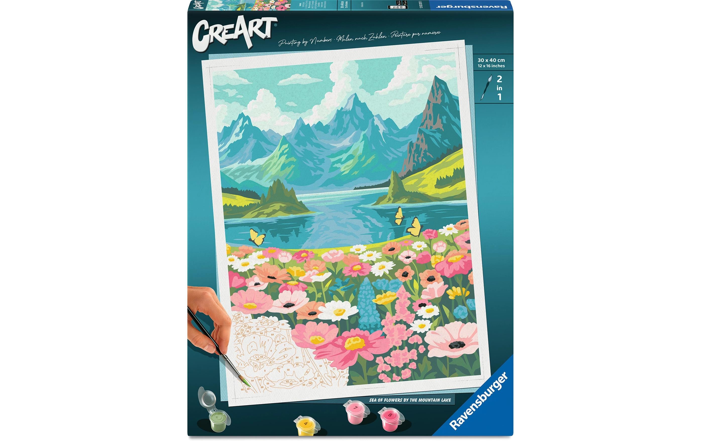 Ravensburger Malen-nach-Zahlen-Set – Meer der Blumen am Bergsee – ab 12 Jahren