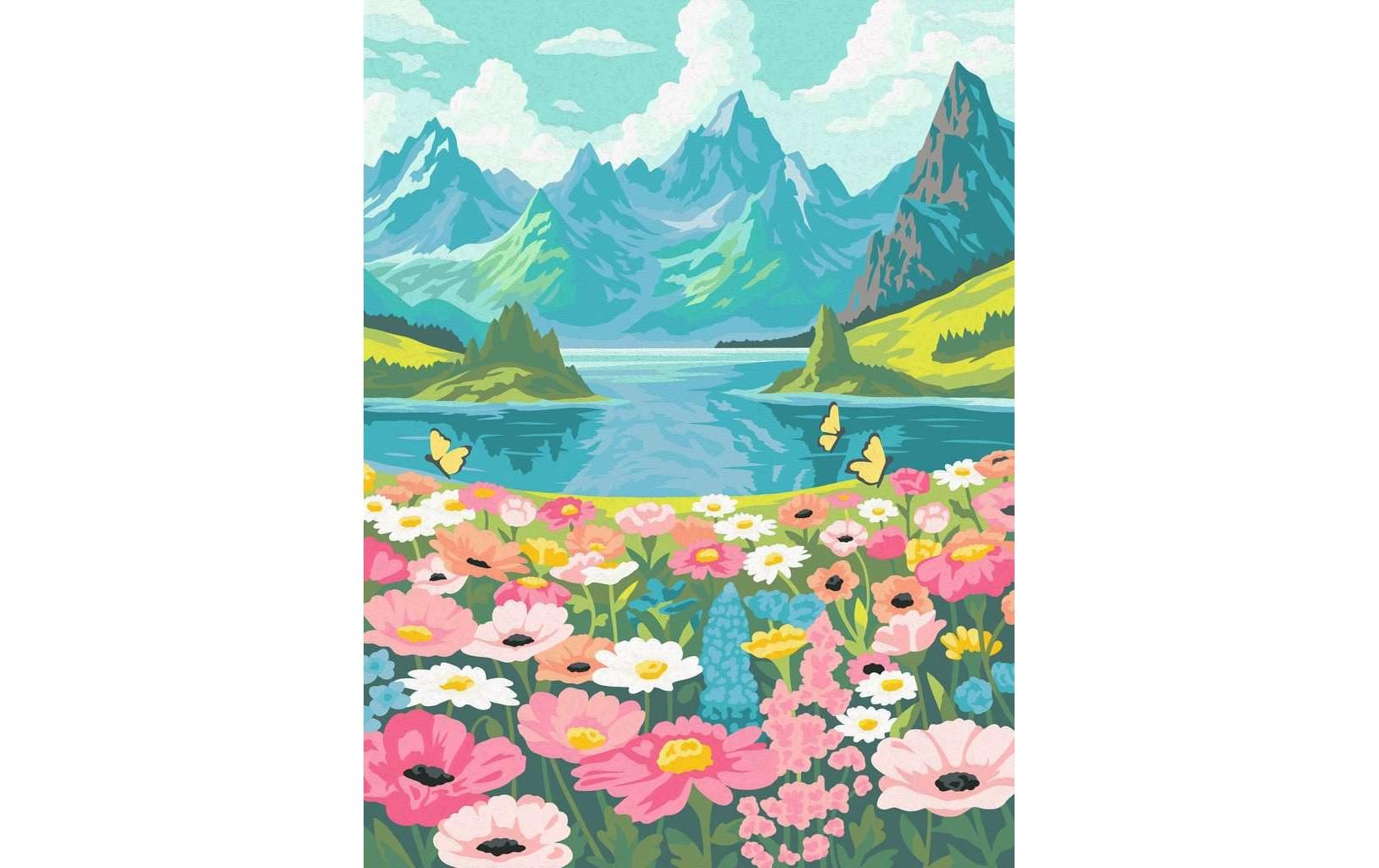 Ravensburger Malen-nach-Zahlen-Set – Meer der Blumen am Bergsee – ab 12 Jahren