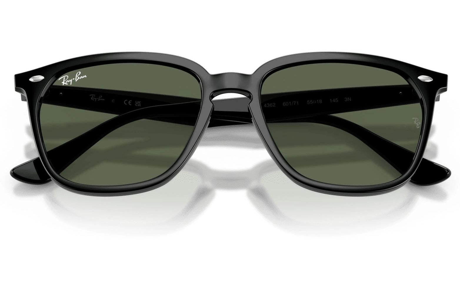 Ray-Ban Schutzbrille RB4362 – Dunkelgrüne Gläser, UV-Schutz, Schwarzer Rahmen