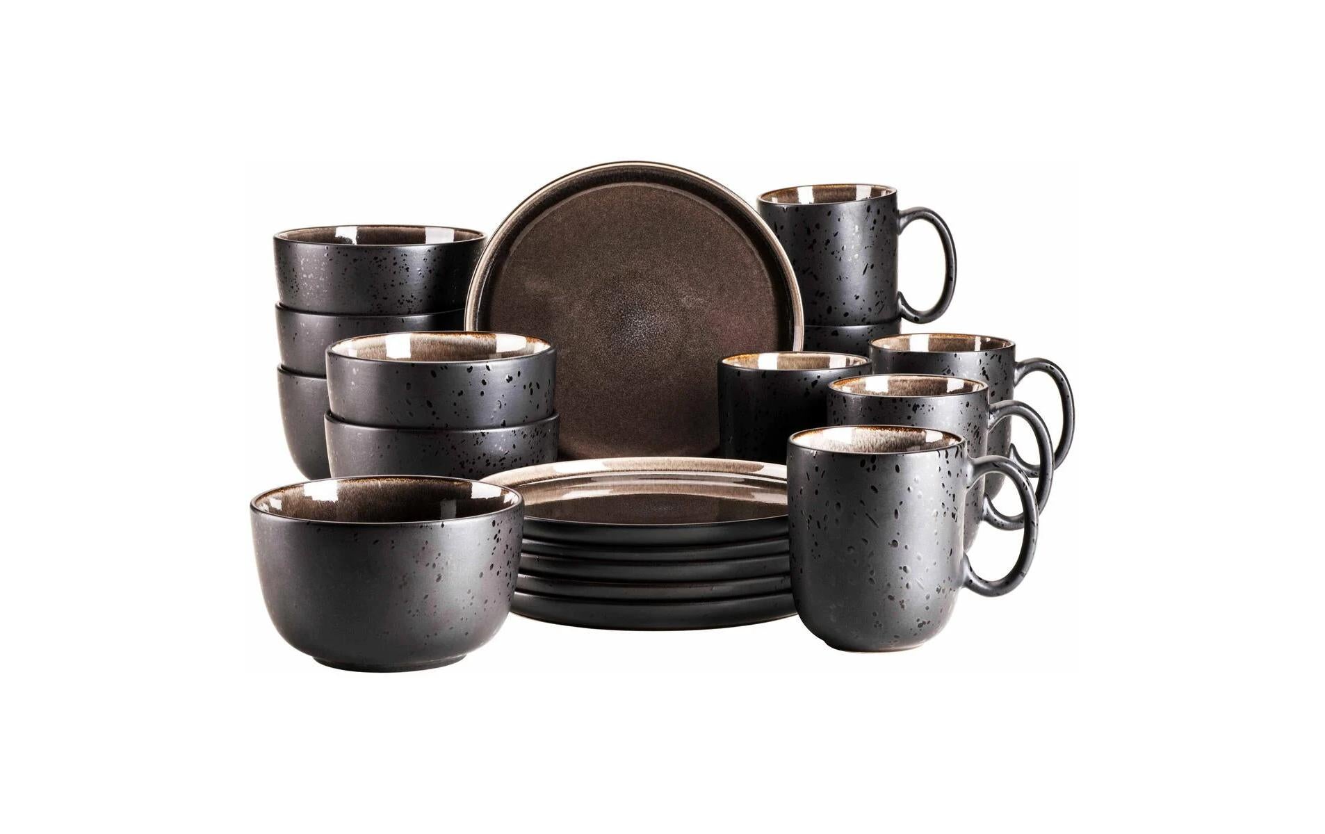 Mäser Frühstücksset Niara – 18-teiliges Set, Keramik, braun, spülmaschinenfest, mikrowellengeeignet