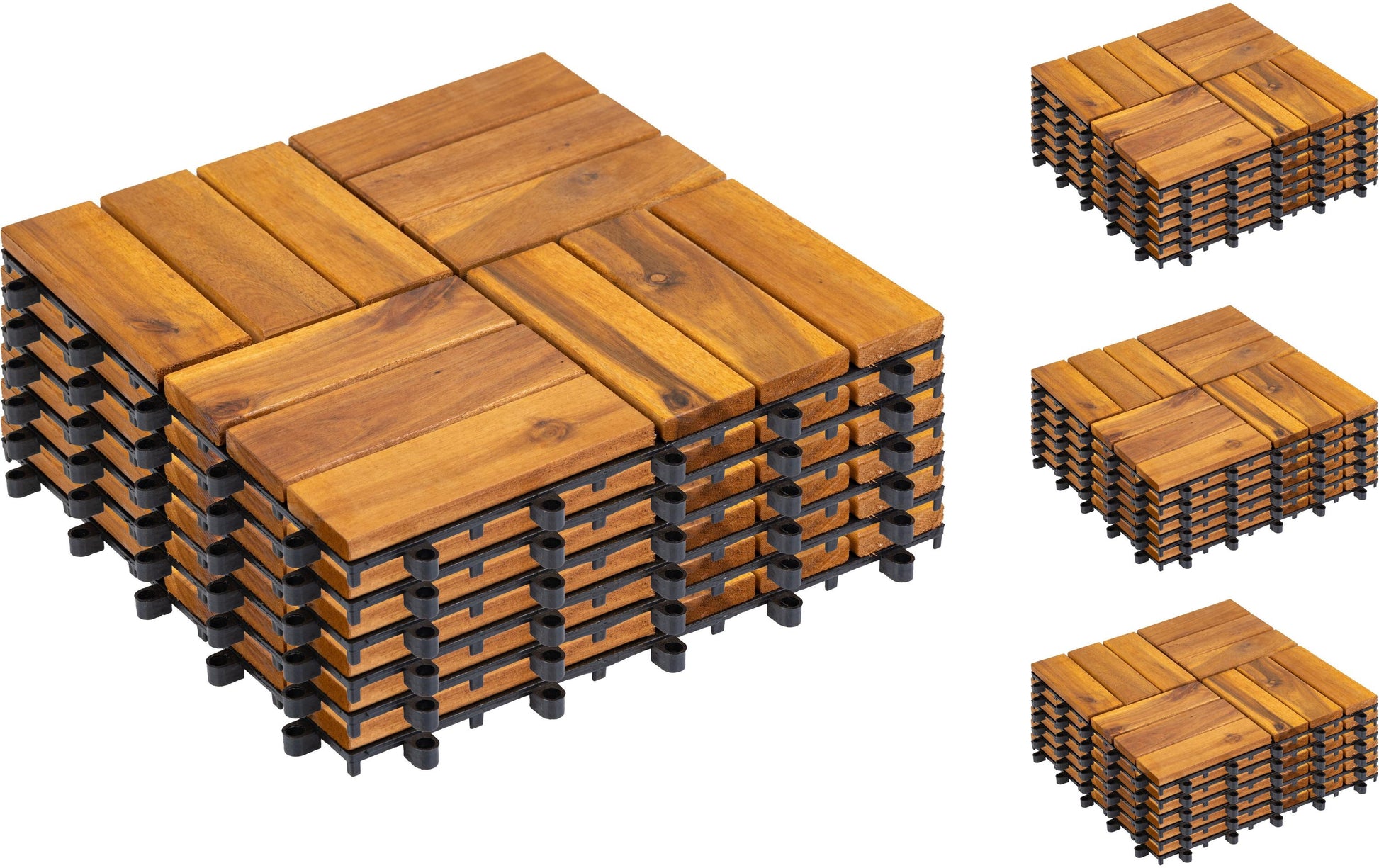 Cocon Bodenplatte 12 Latten – 30 × 30 × 2,8 cm, Akazie, Goldbraun, Klickverbindung, 4 Pack à 6 Stk.