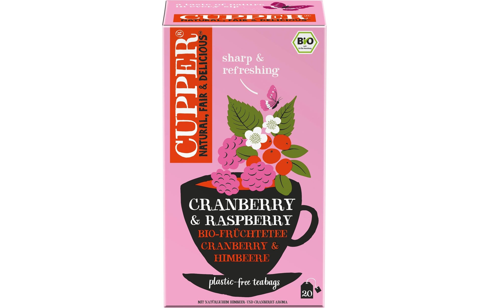 Cupper Tee Cupper – Früchtetee Cranberry & Himbeere – Teebeutel 20 Beutel – Bio
