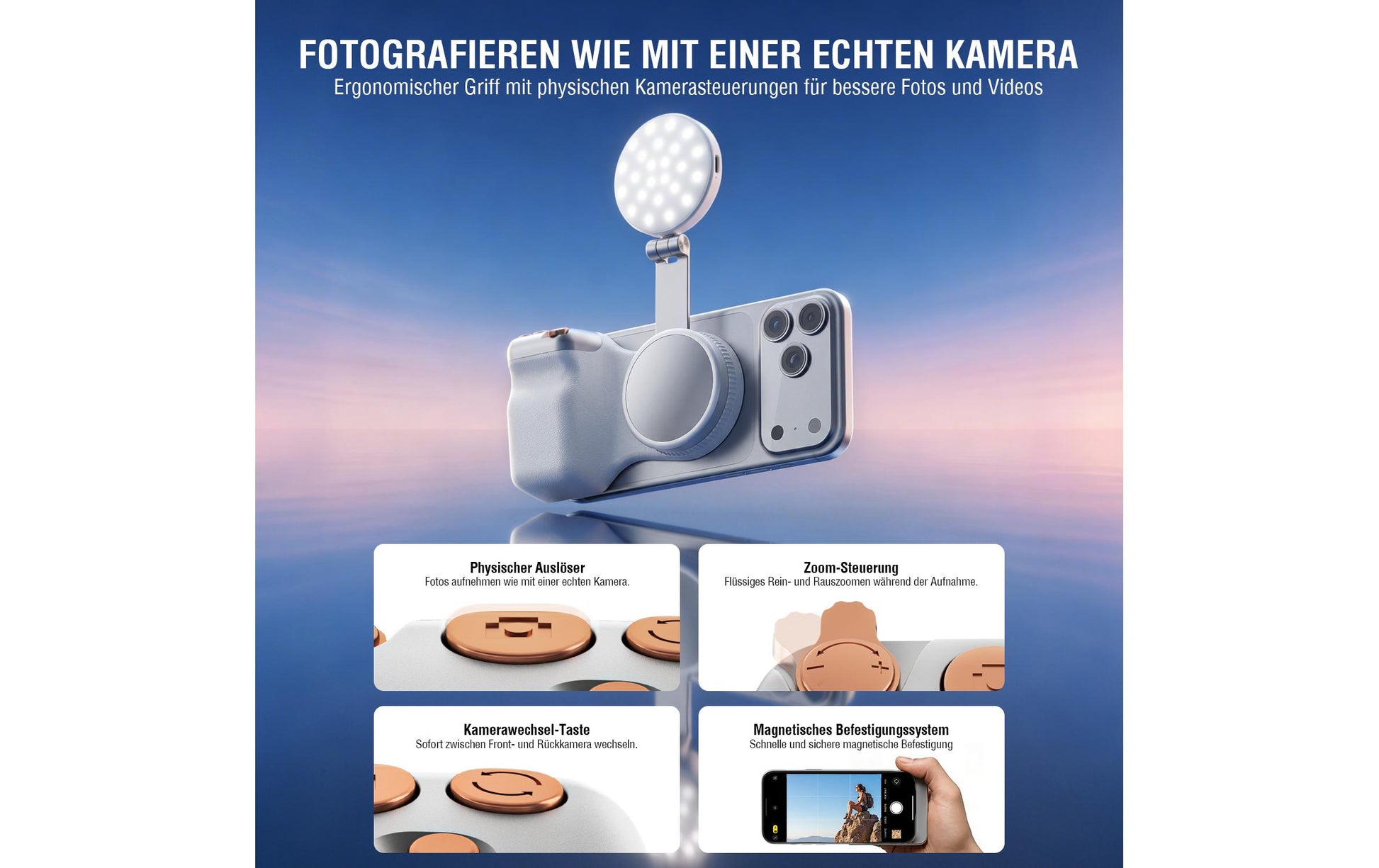 4smarts Foto-/Video-Griff – magnetisch, Fill Light – für MagSafe – Weiss